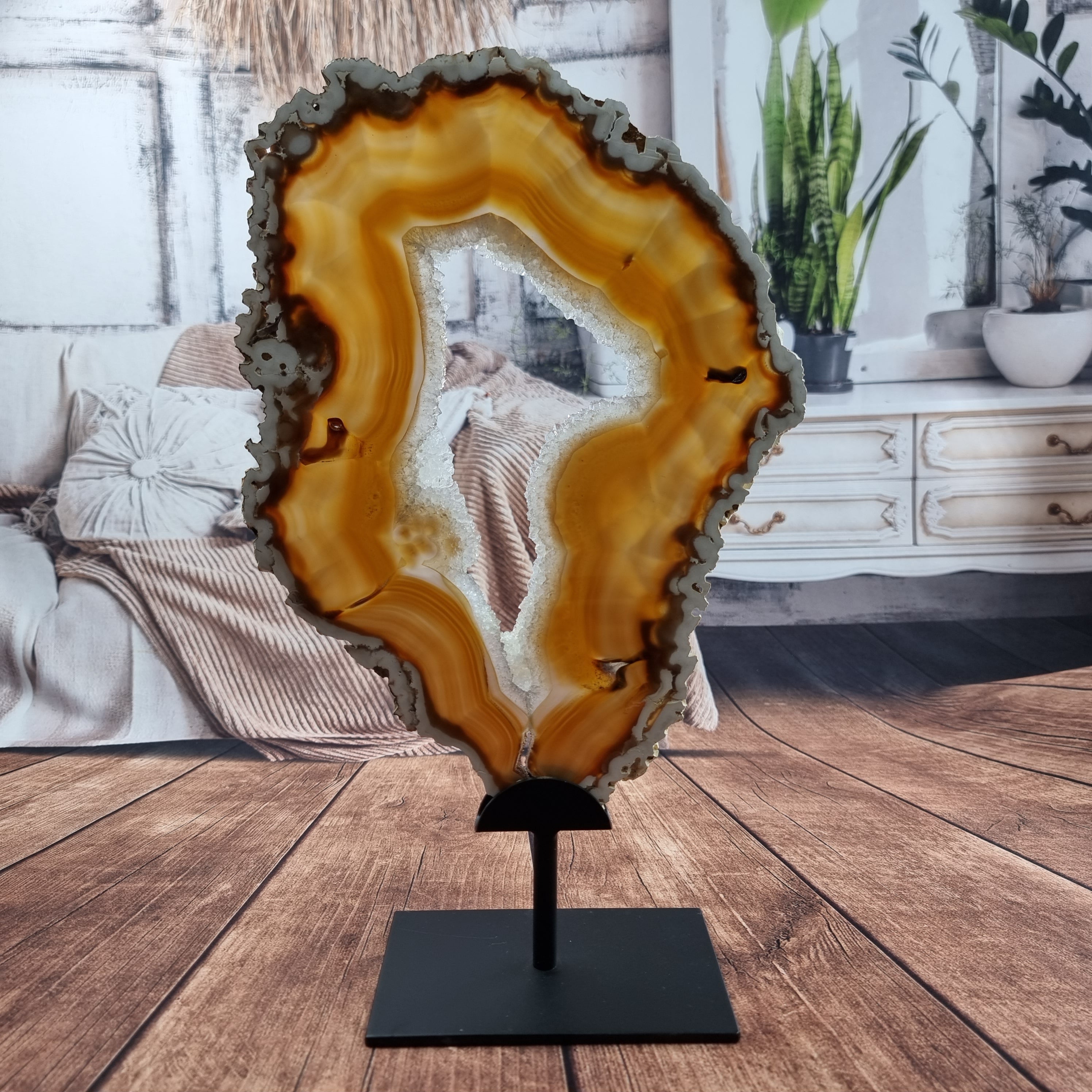 Chapa de Ágata SUPER ESPECIAL | Base de Ferro Preta | Altura 36,5 cm, 1 Unidade | Peça Artesanal BR Crystals