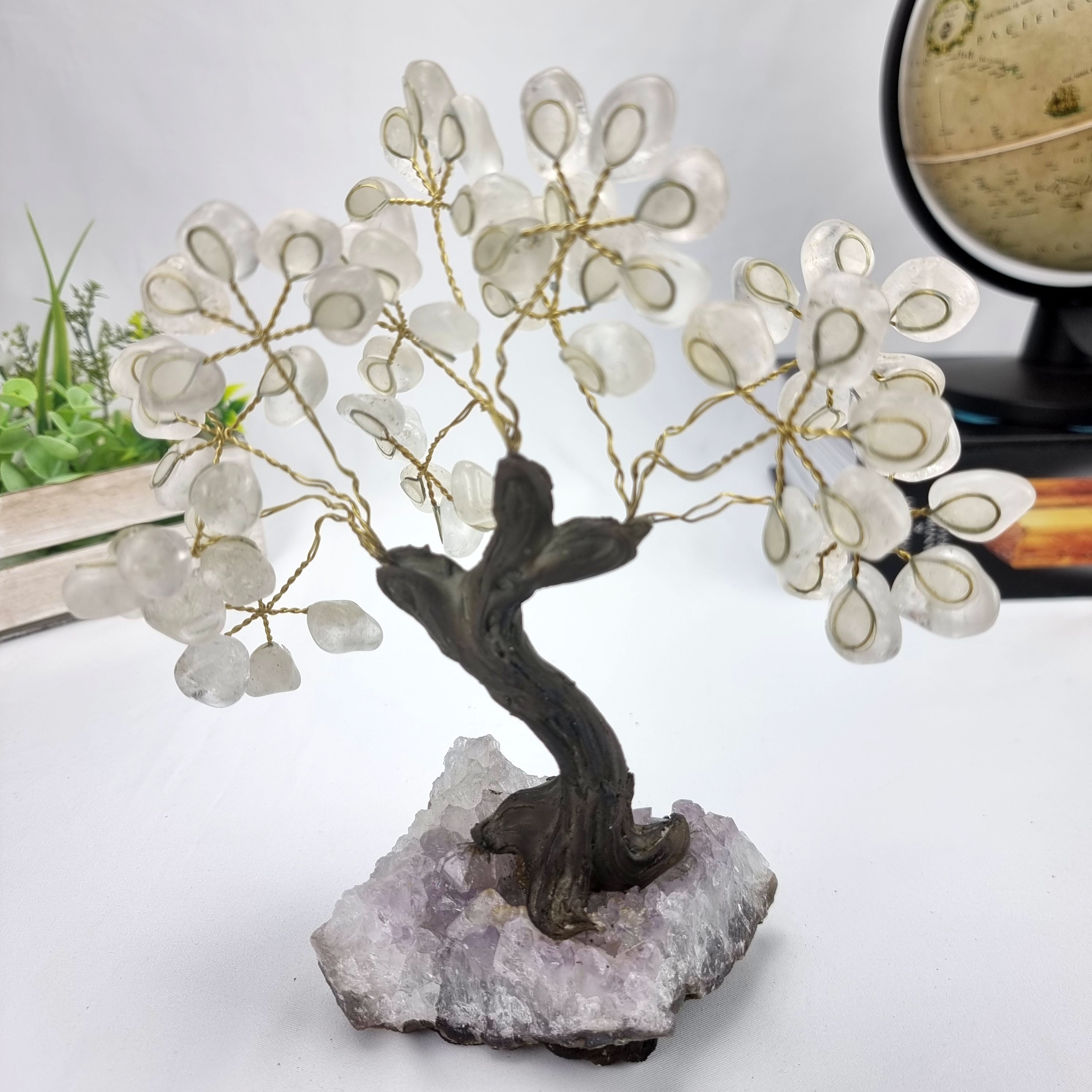 Árvore de CRISTAL Natural | 60 Pedras, 12 galhos | Base de Ametista com 15 cm altura - Peça Artesanal BR Crystals