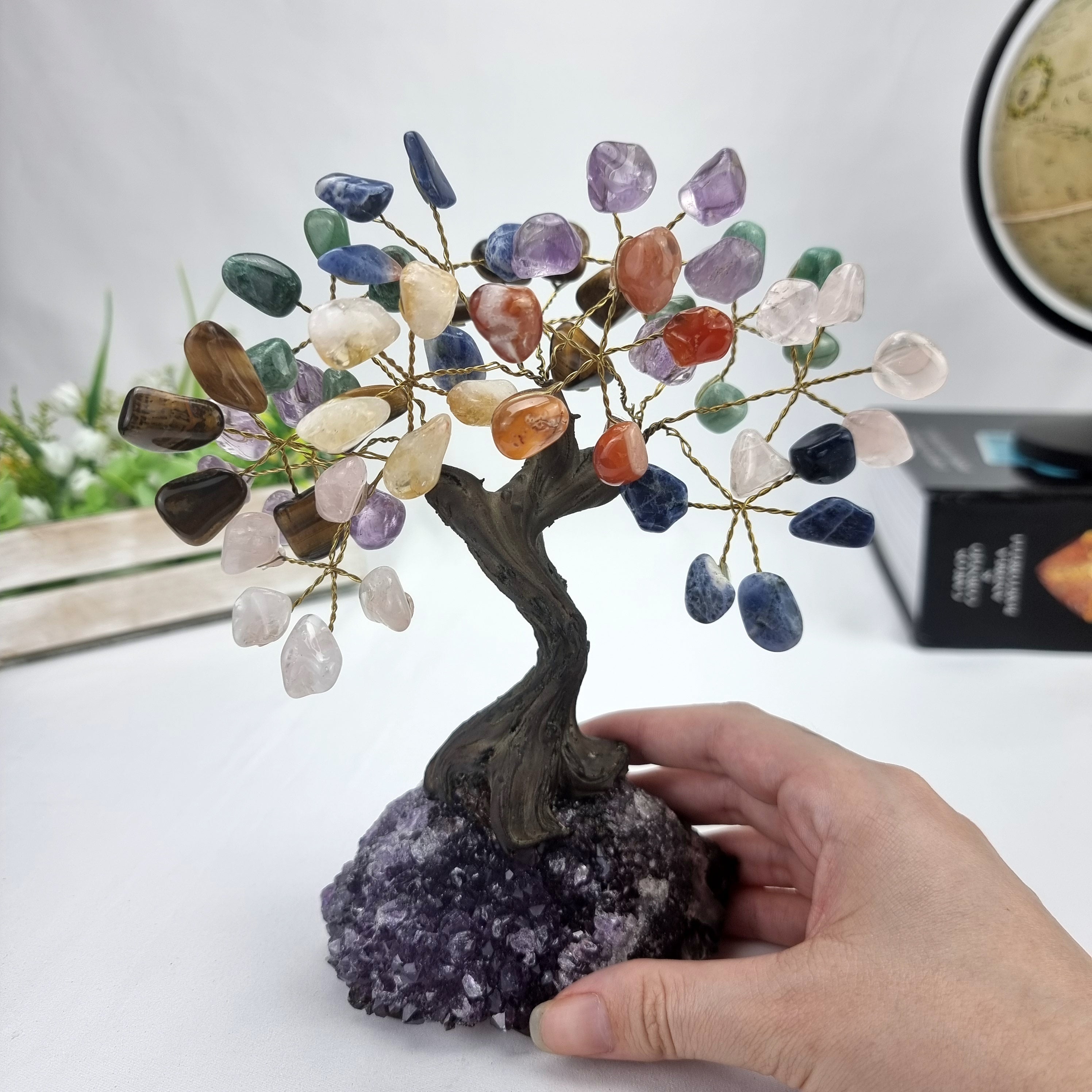 Árvore de 7 CHACRAS Natural | 60 Pedras, 12 galhos | Base de Ametista com 15 cm altura - Peça Artesanal BR Crystals