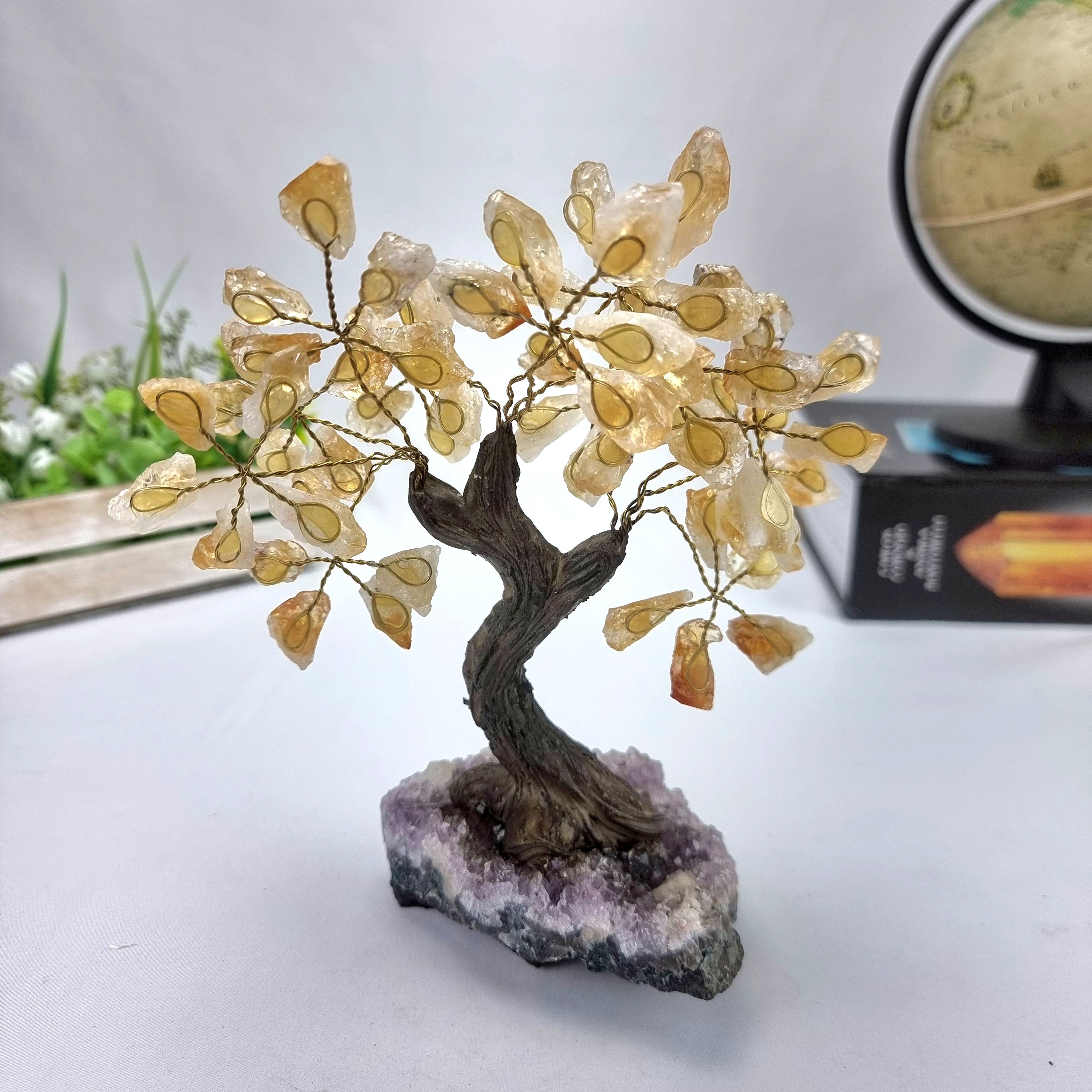 Árvore de CITRINO Natural | 60 Pedras, 12 galhos | Base de Ametista com 15 cm altura - Peça Artesanal BR Crystals