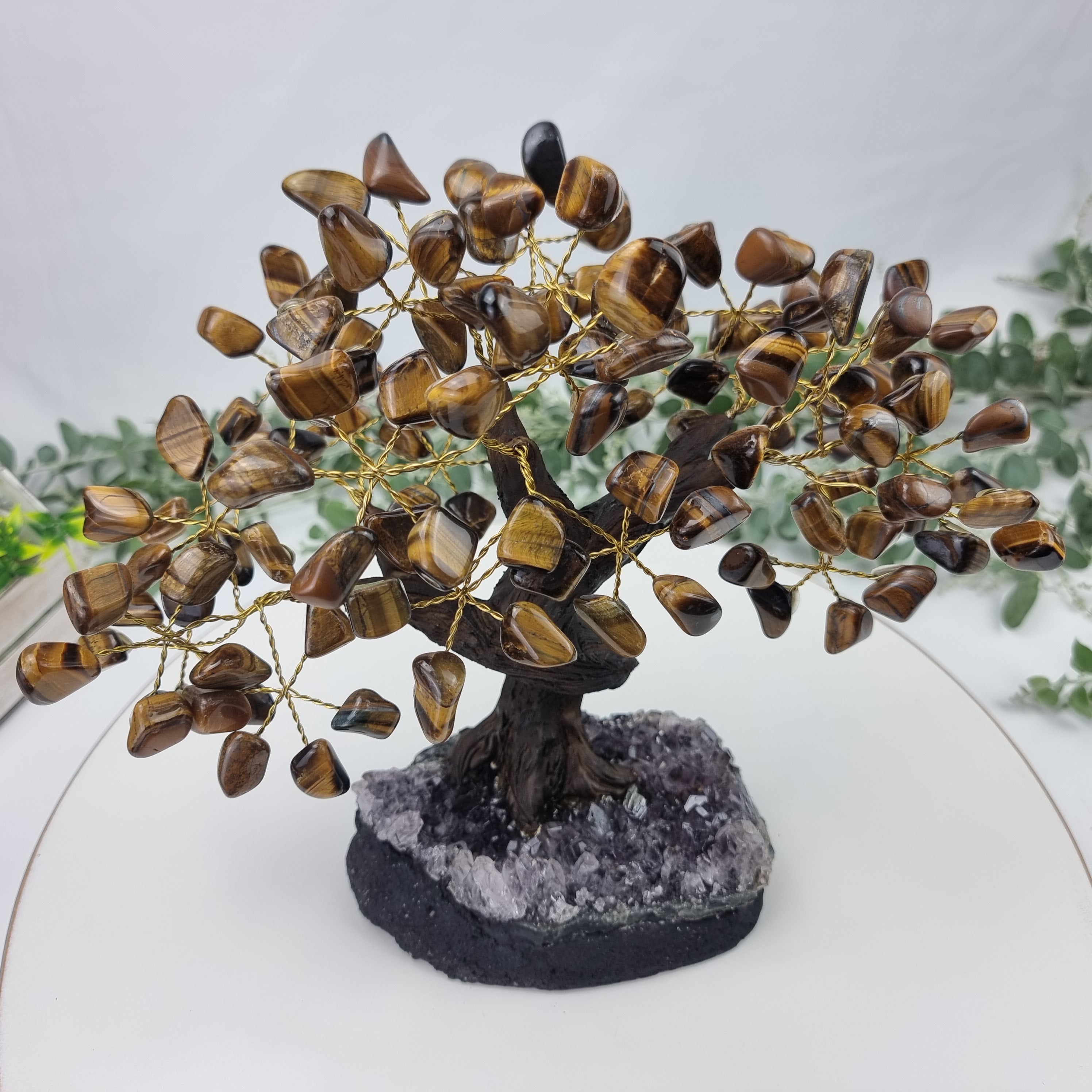 Natural TIGER'S EYE Tree | 120 Stones, 24 branches | Amethyst Base, 20 cm high - Handmade Piece BR Crystals