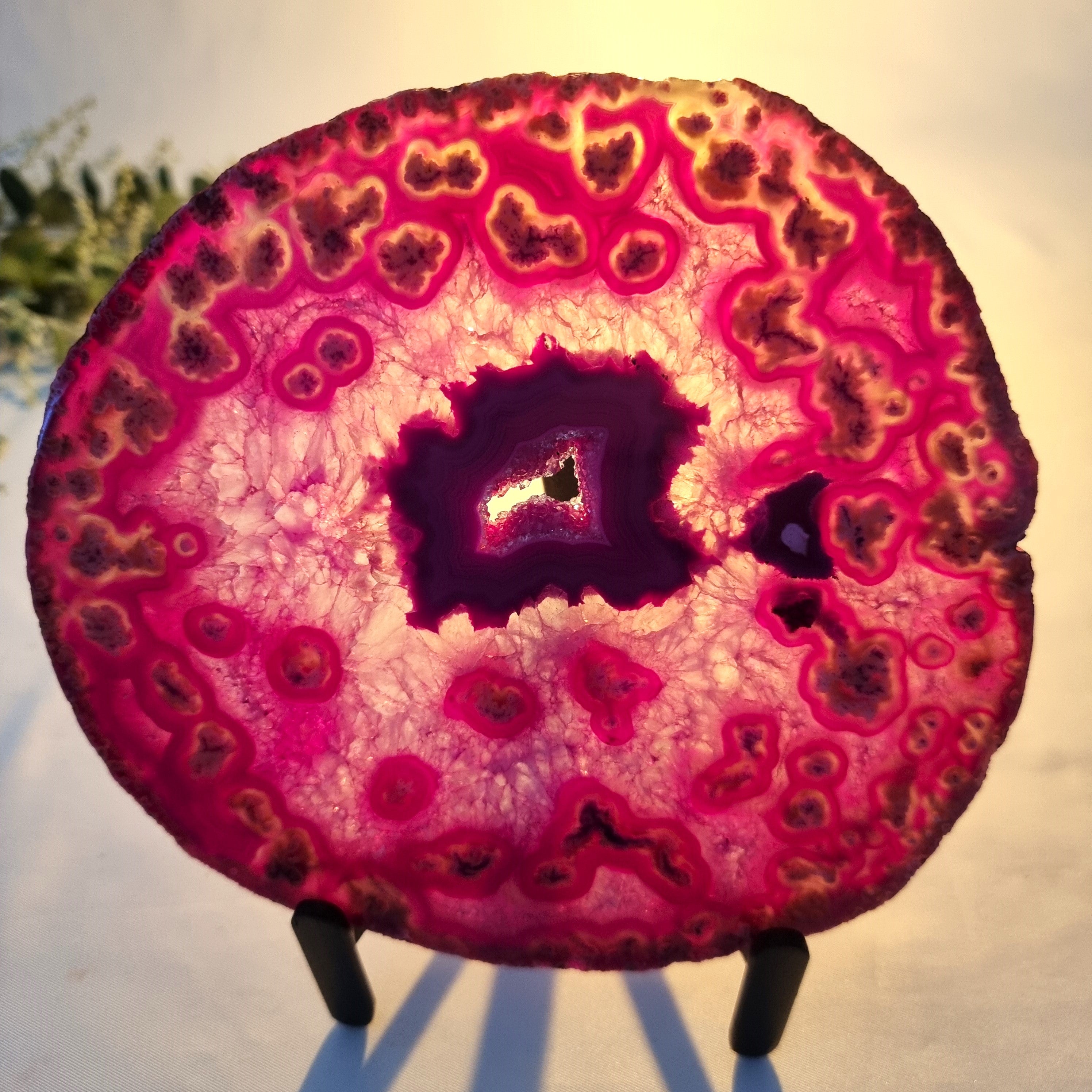 Chapas de Àgatas Rosa SUPER "SPECIAL" | Base de Ferro Preta | 5 Unidades | Peça Artesanal BR Crystals