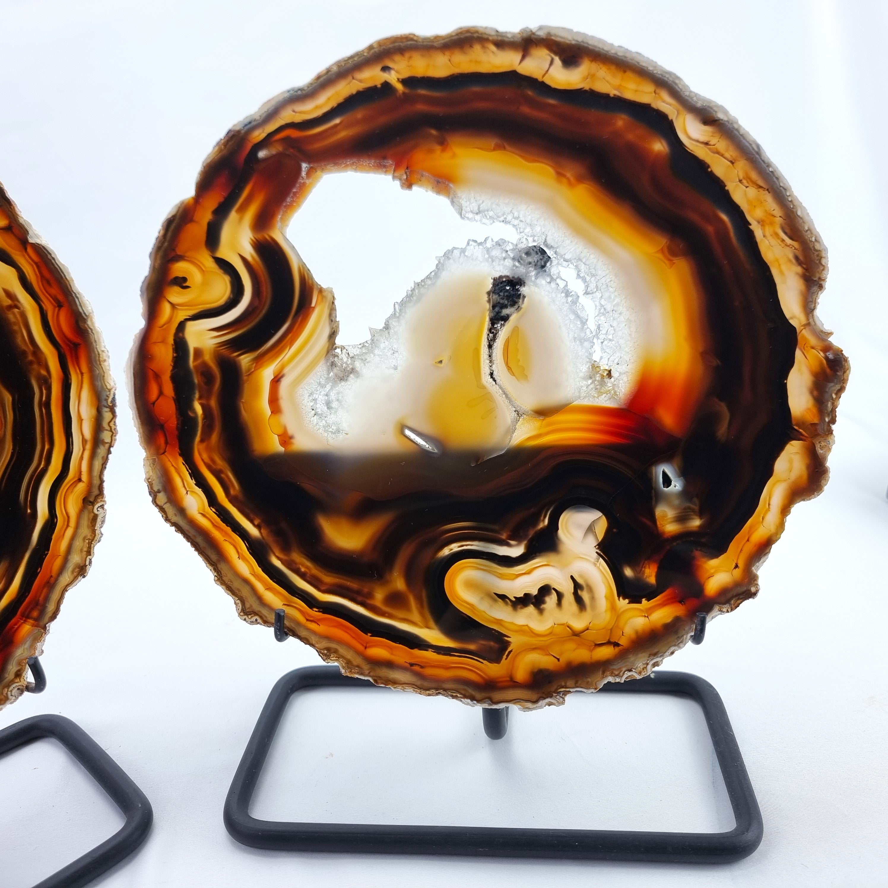 Chapas de Àgatas SUPER "SPECIAL" Naturais | Base de Ferro Preta | 2 Unidades | Peça Artesanal BR Crystals