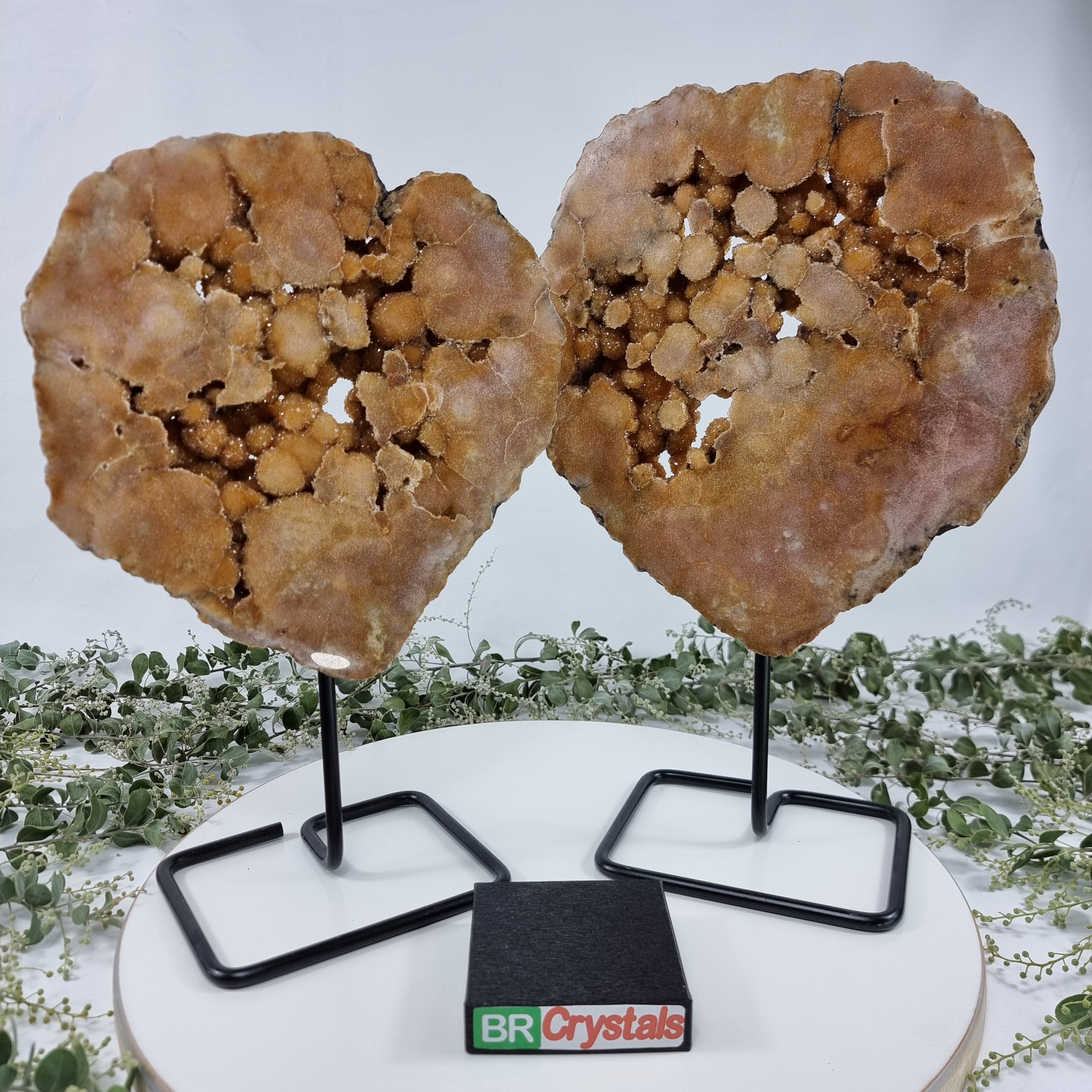Special Pink Amethyst Druze | 2-Piece Set, Black Iron Base | Weight 5.66 kgs, Height 37 cm | Energy, Beauty, and Sophistication