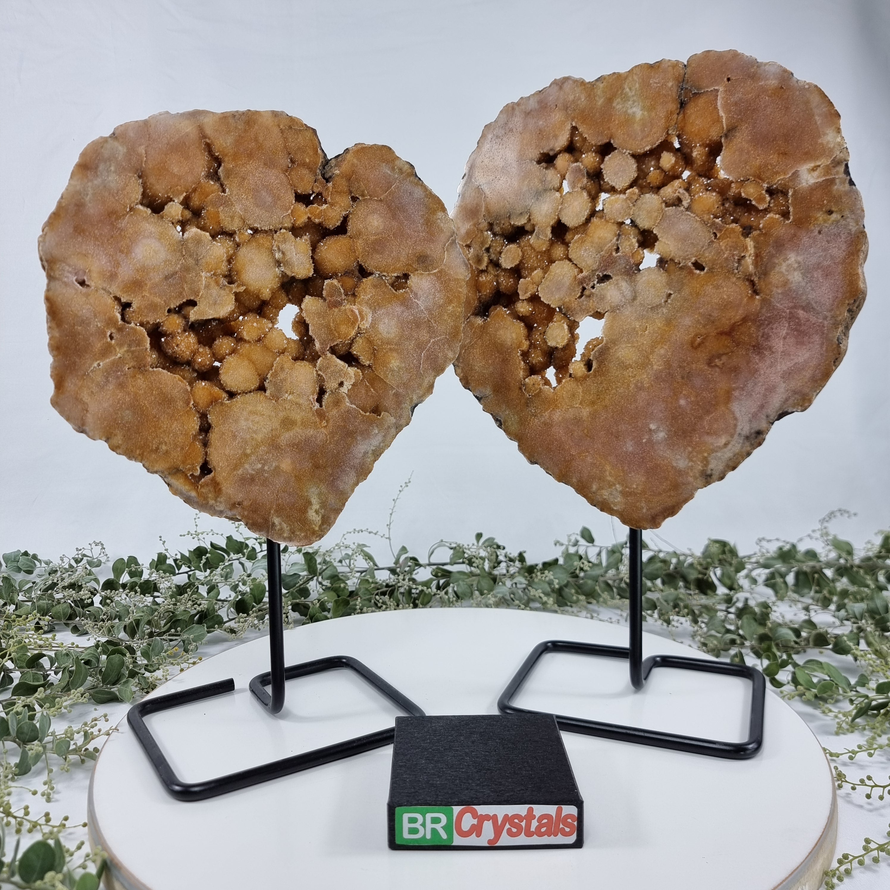 Special Pink Amethyst Druze | 2-Piece Set, Black Iron Base | Weight 5.66 kgs, Height 37 cm | Energy, Beauty, and Sophistication