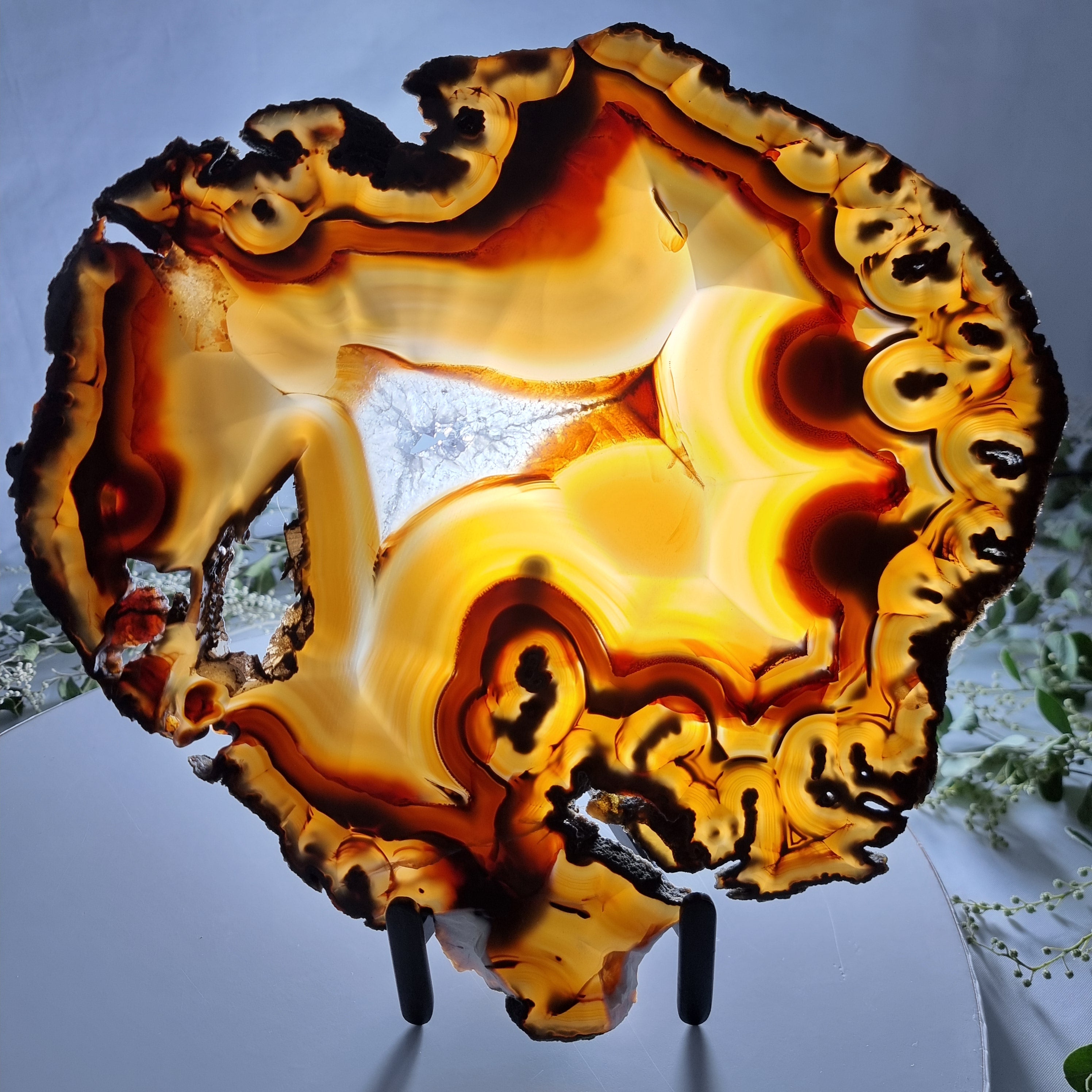 Chapa de Ágata SUPER ESPECIAL | Base de Ferro Preta | Altura 25 cm, 1 Unidade | Peça Artesanal BR Crystals