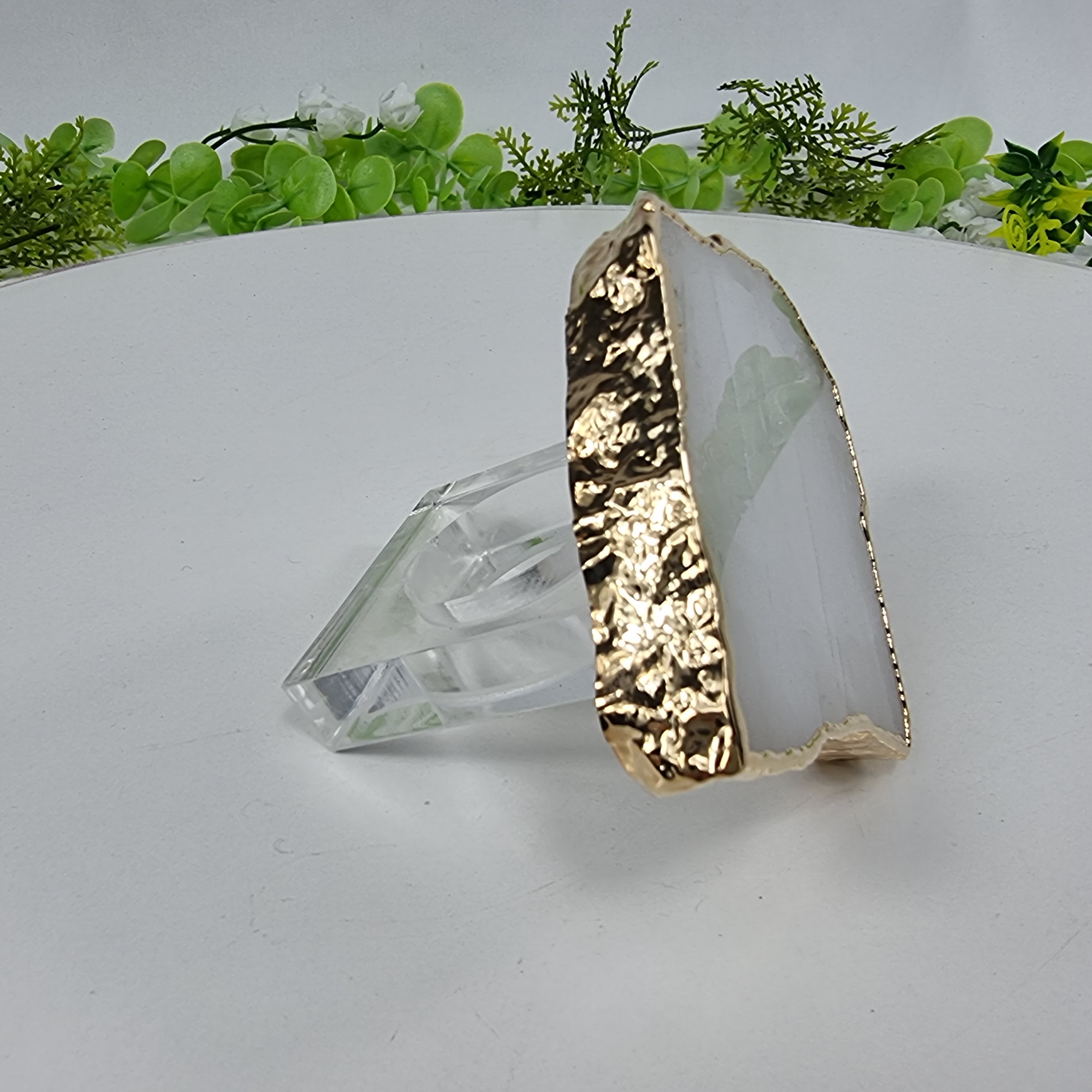 Porta Guardanapos QUARTZO BRANCO Bordas Douradas com Acrílico | 6 unidades | Tamanho de 7 a 9 cm | Peça Artesanal BR Crystals