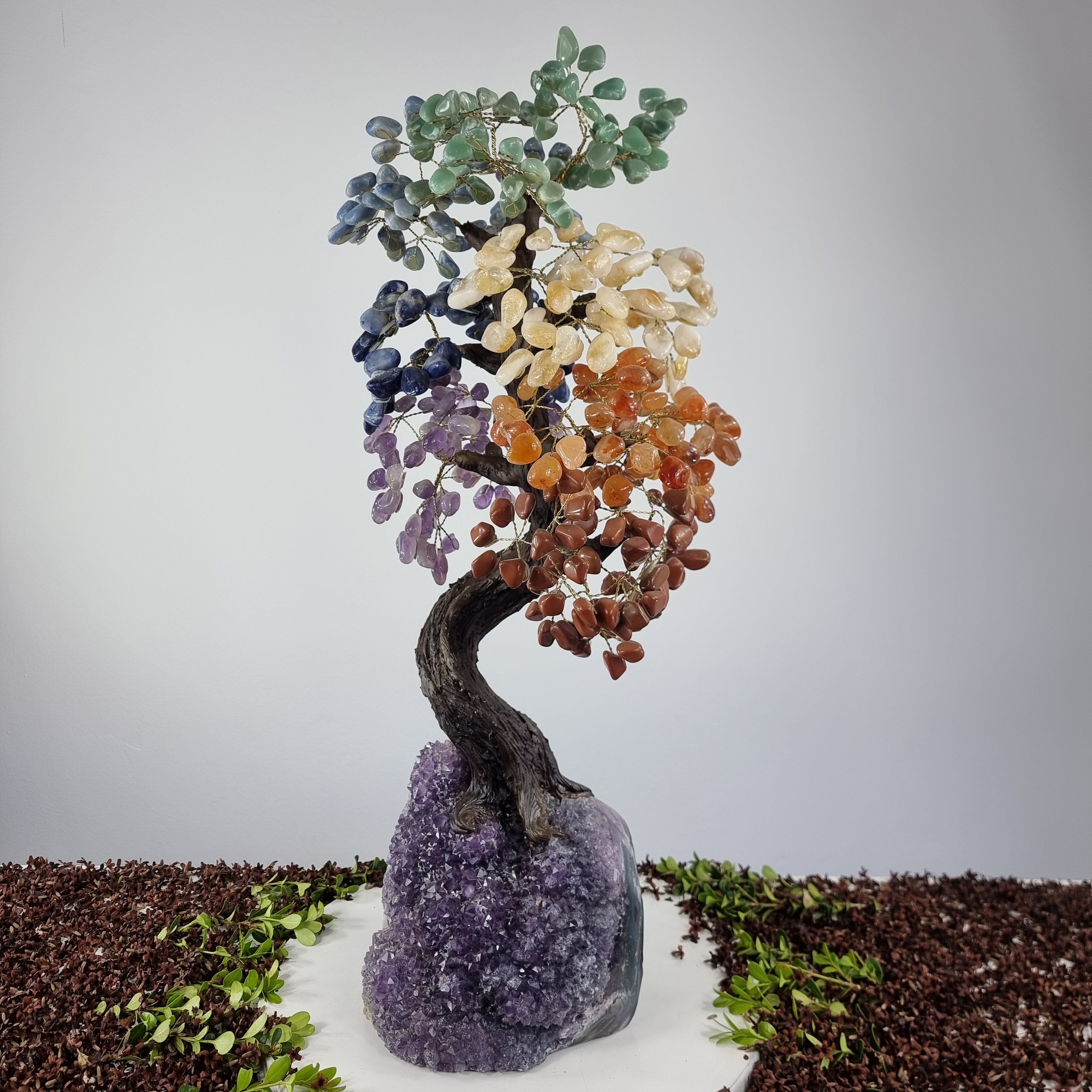 Natural Rainbow 7 CHAKRAS Tree | 720 Stones, 120 branches | Amethyst Base with 70 cm height - Handmade Piece BR Crystals