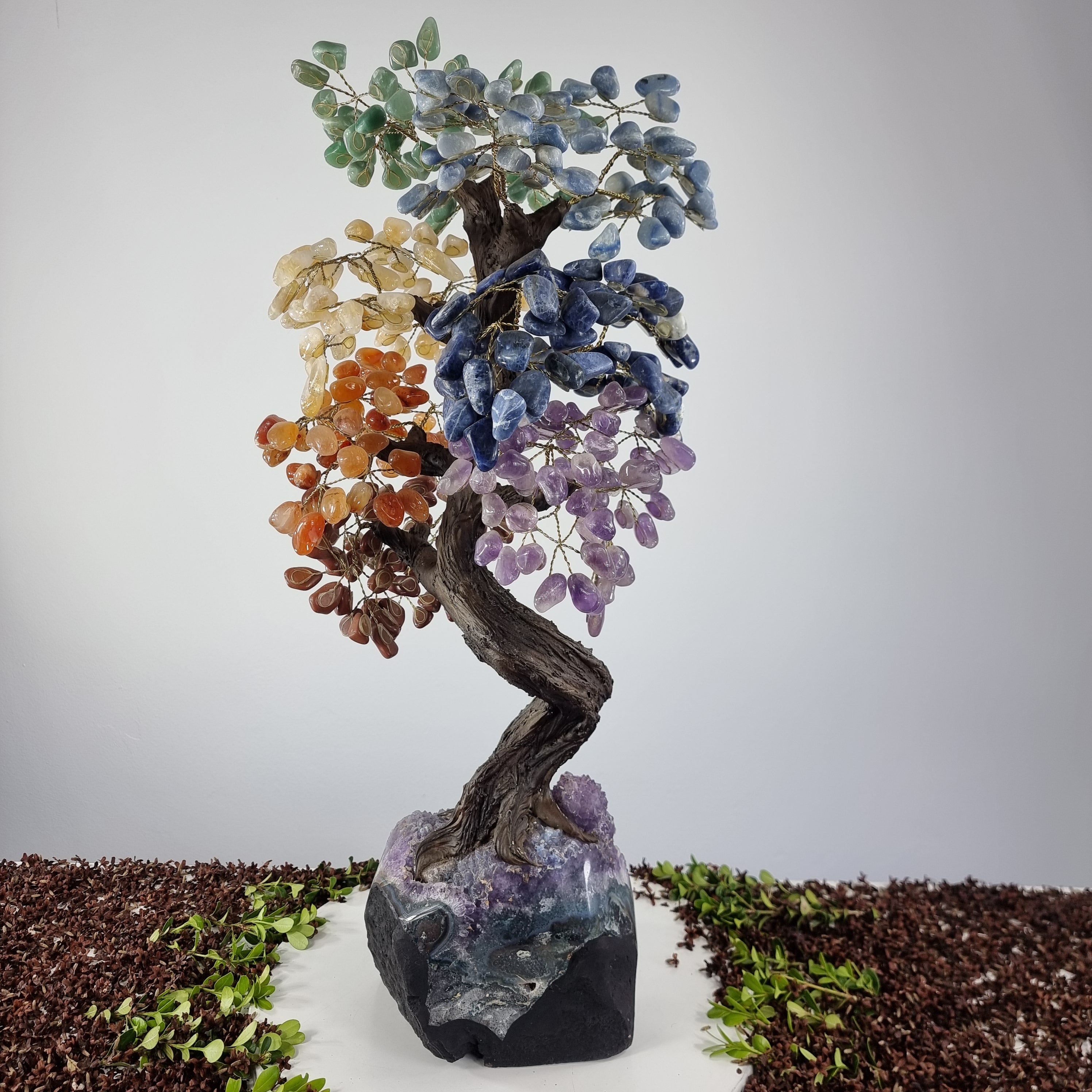 Natural Rainbow 7 CHAKRAS Tree | 720 Stones, 120 branches | Amethyst Base with 70 cm height - Handmade Piece BR Crystals