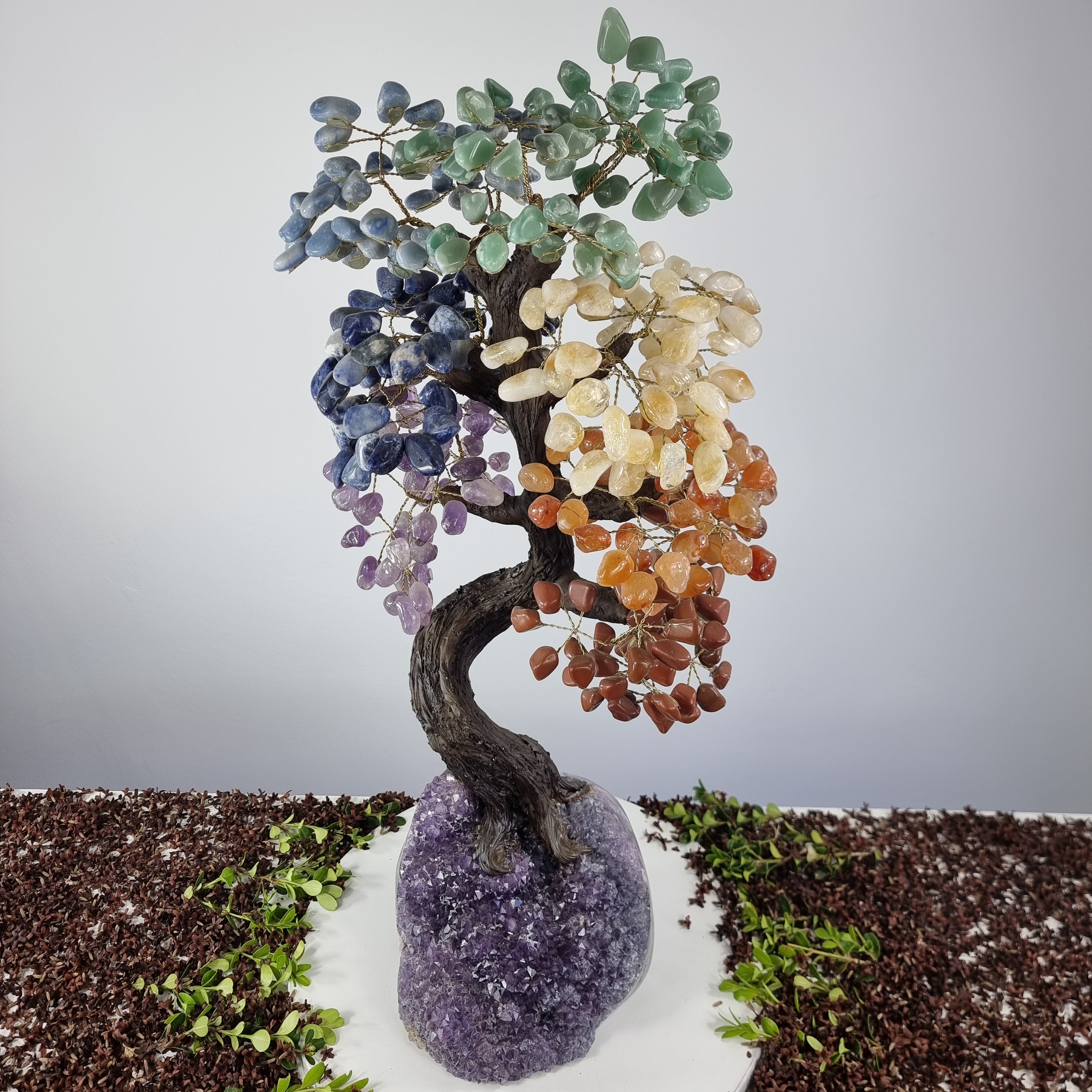 Natural Rainbow 7 CHAKRAS Tree | 720 Stones, 120 branches | Amethyst Base with 70 cm height - Handmade Piece BR Crystals