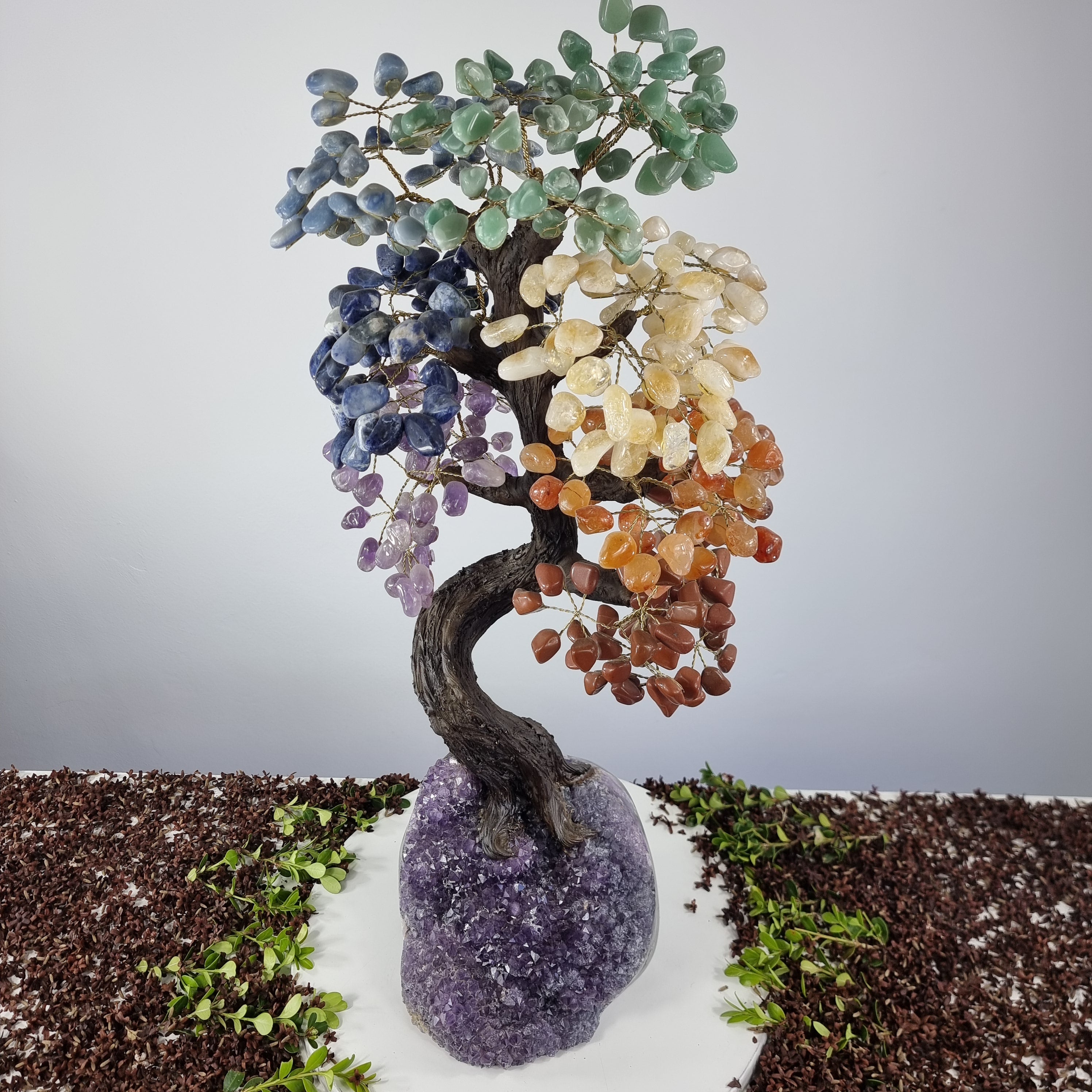 Natural Rainbow 7 CHAKRAS Tree | 720 Stones, 120 branches | Amethyst Base with 70 cm height - Handmade Piece BR Crystals
