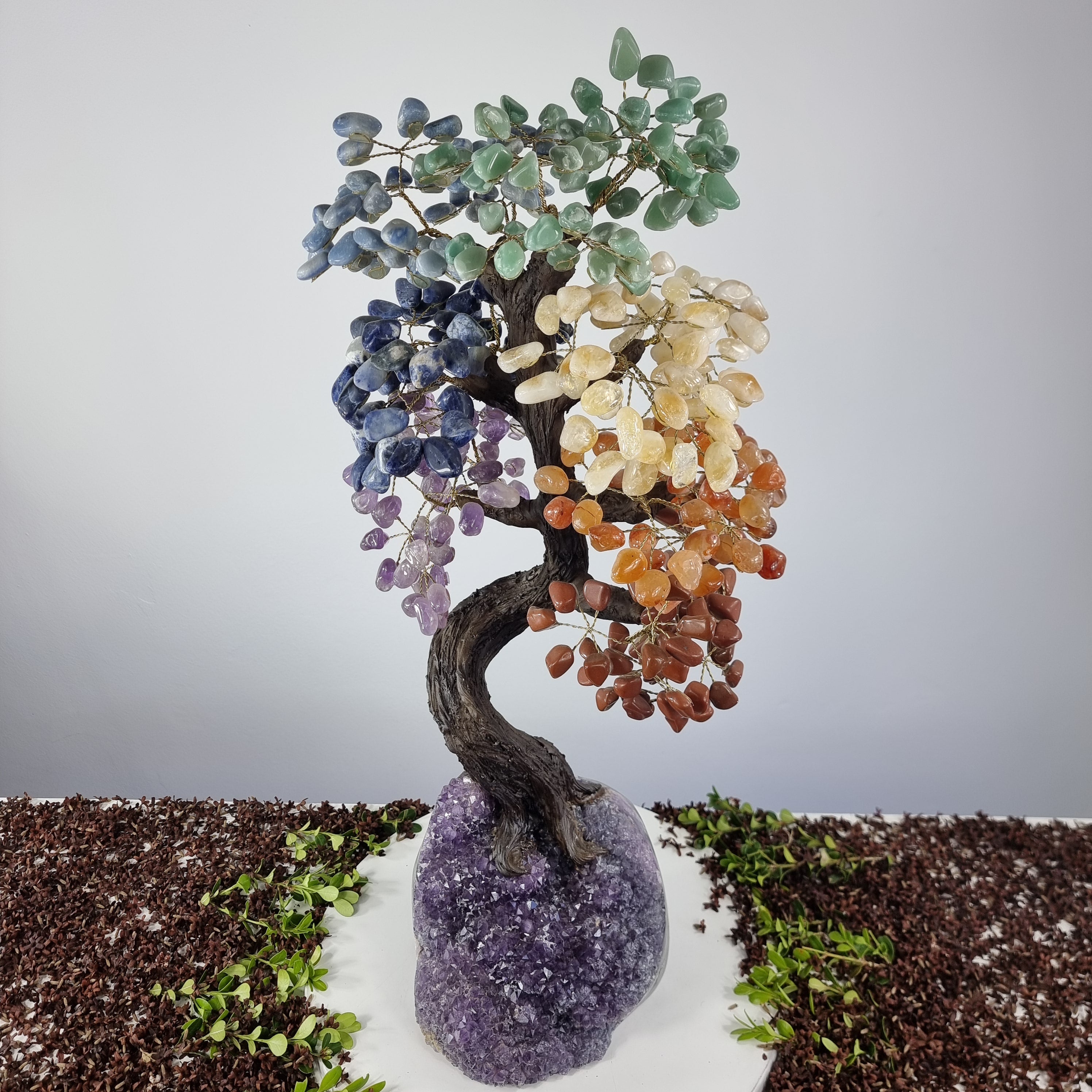 Natural Rainbow 7 CHAKRAS Tree | 720 Stones, 120 branches | Amethyst Base with 70 cm height - Handmade Piece BR Crystals