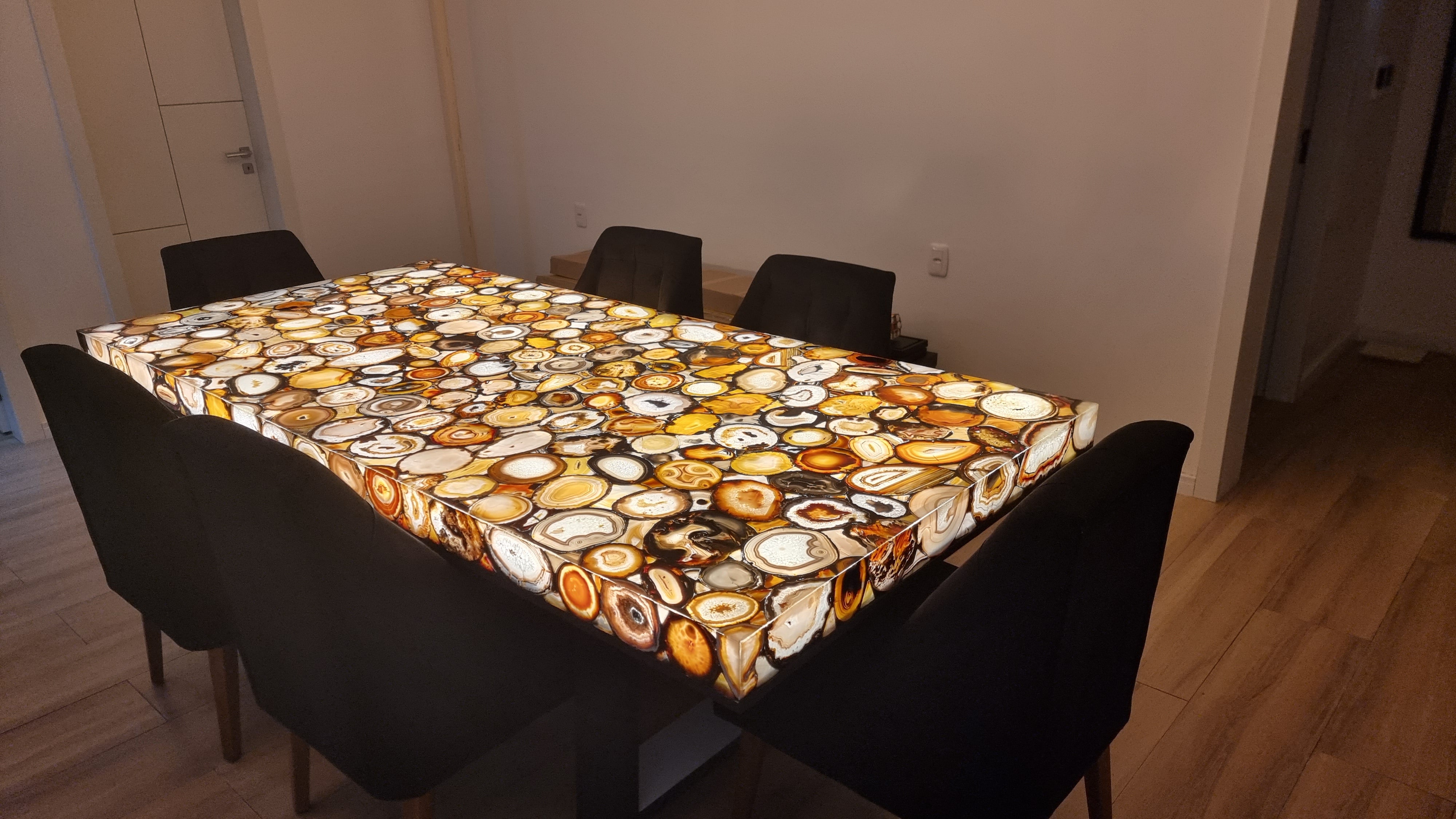 Mesa de JANTAR de Ágatas Desenhadas Resinadas com Iluminação LED de 2,80m x 1,35m Extra Quality