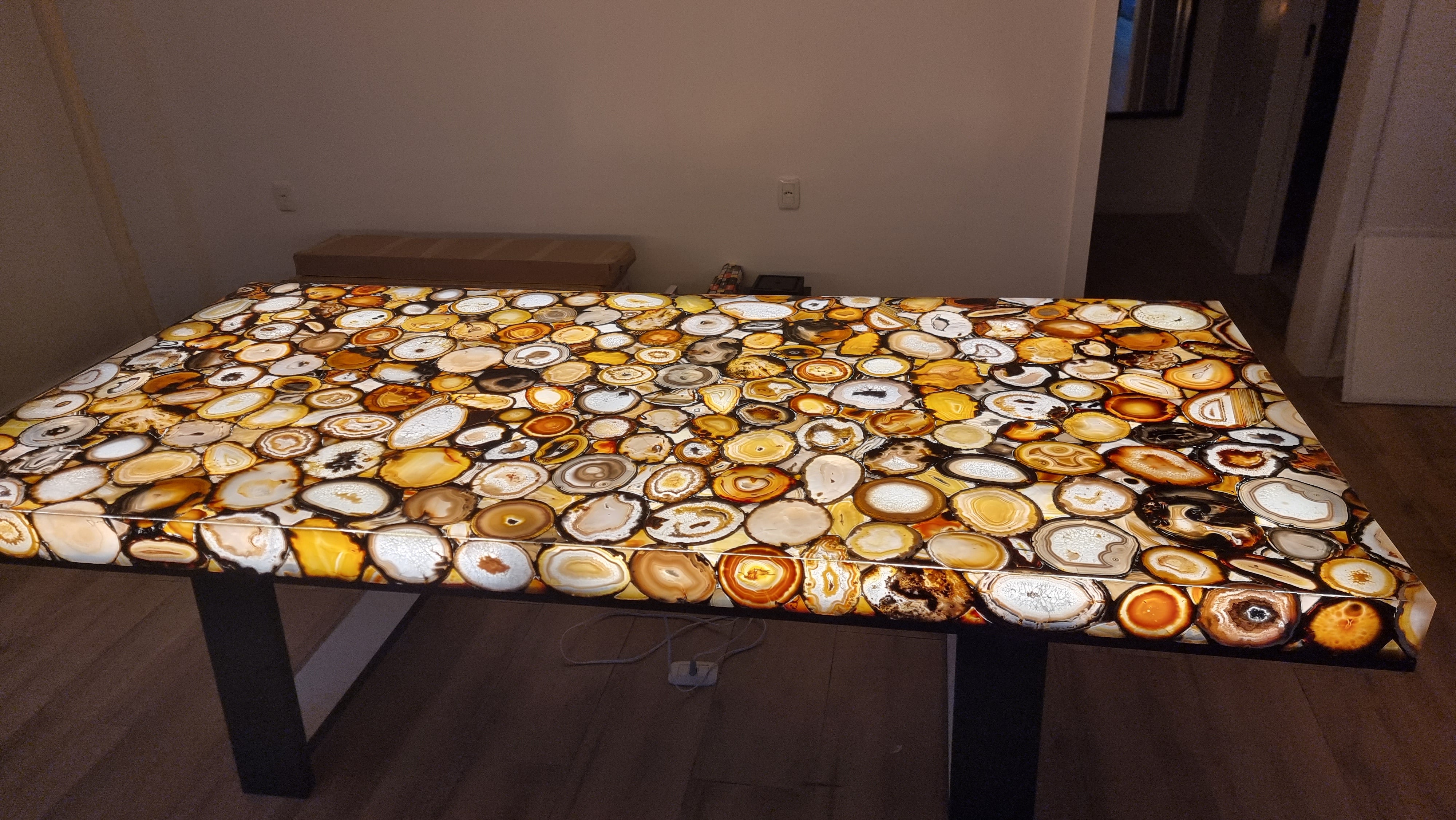 Mesa de JANTAR de Ágatas Desenhadas Resinadas com Iluminação LED de 2,80m x 1,35m Extra Quality