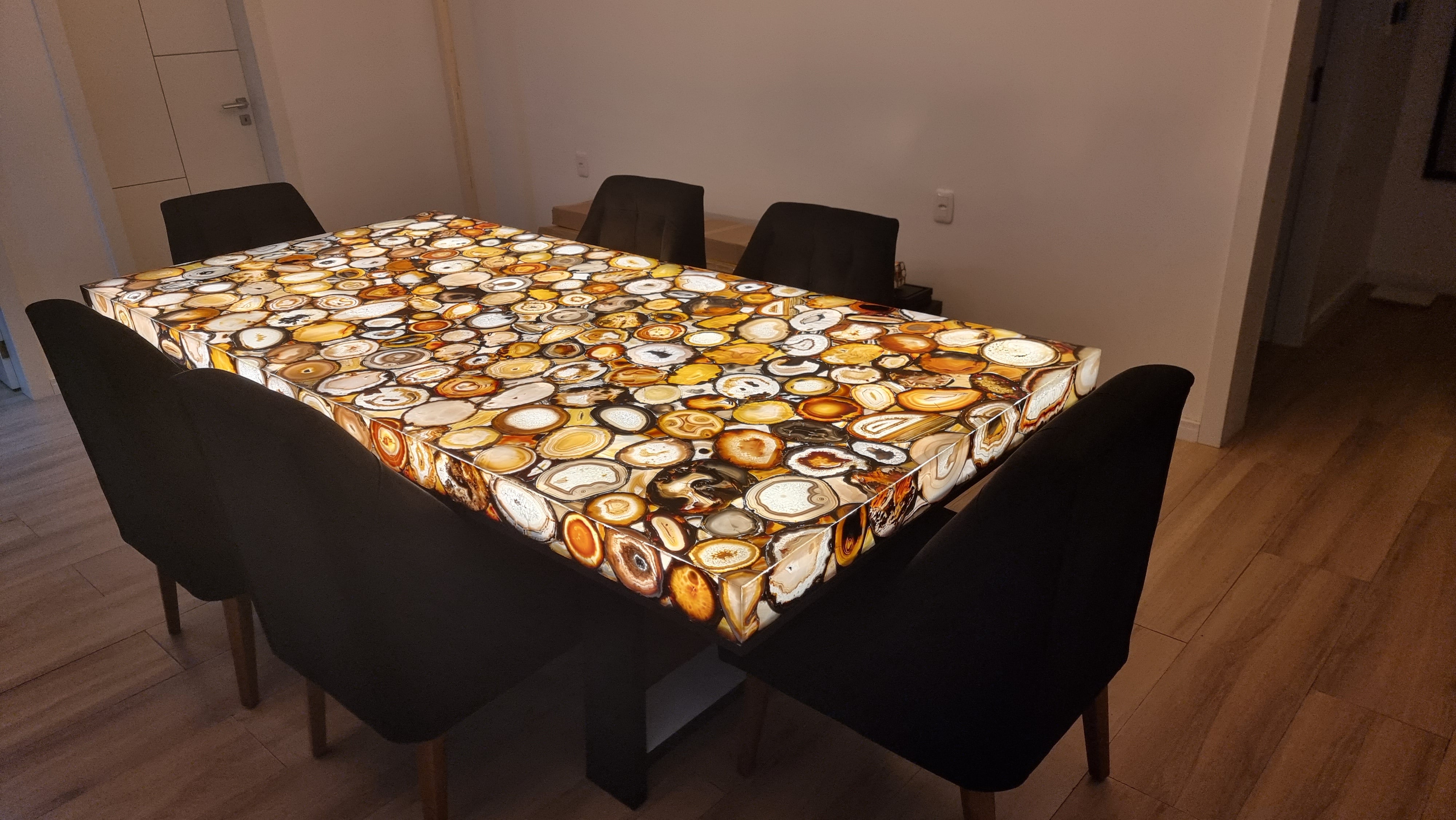 Mesa de JANTAR de Ágatas Desenhadas Resinadas com Iluminação LED de 2,80m x 1,35m Extra Quality
