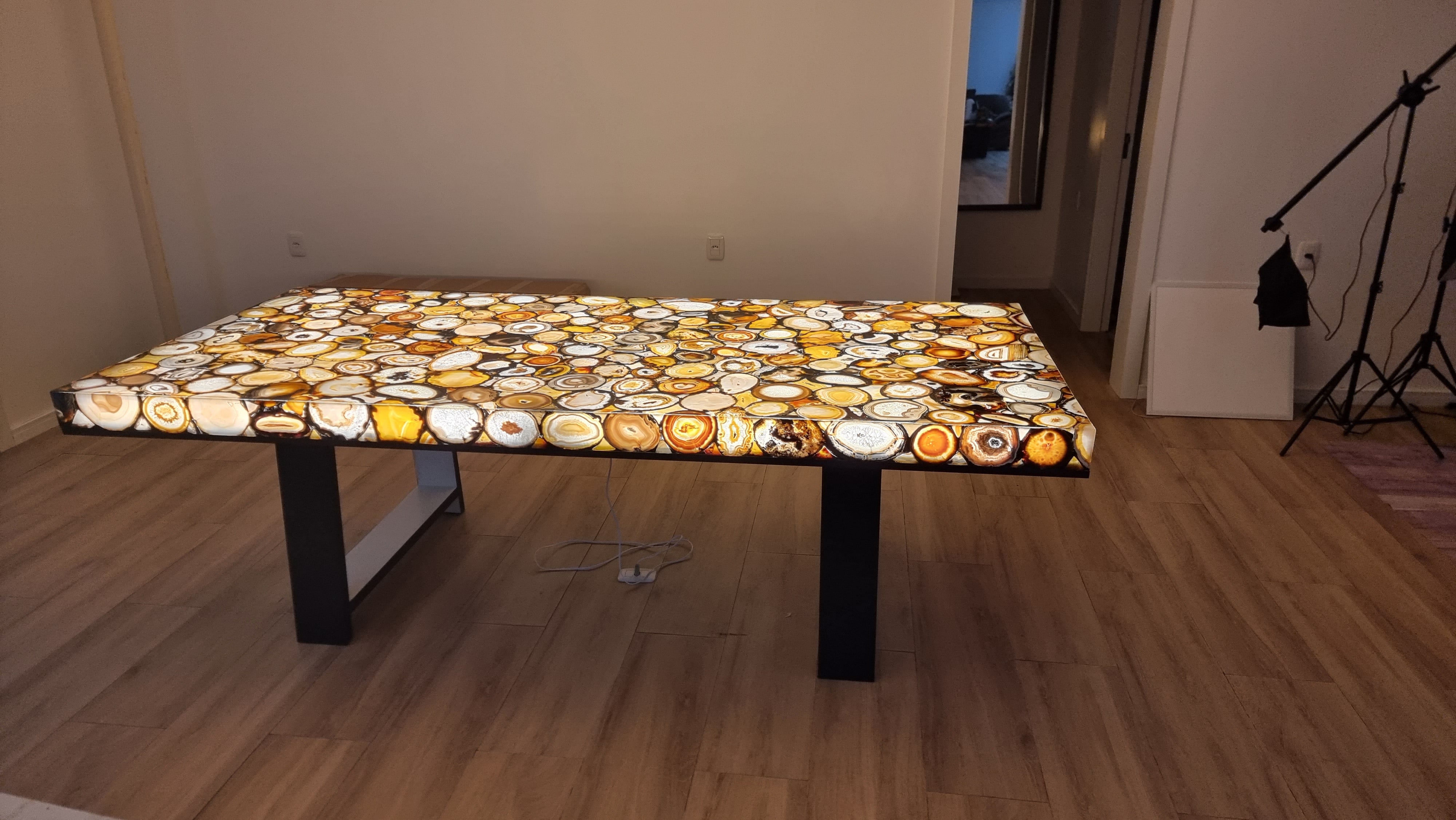 Mesa de JANTAR de Ágatas Desenhadas Resinadas com Iluminação LED de 2,80m x 1,35m Extra Quality