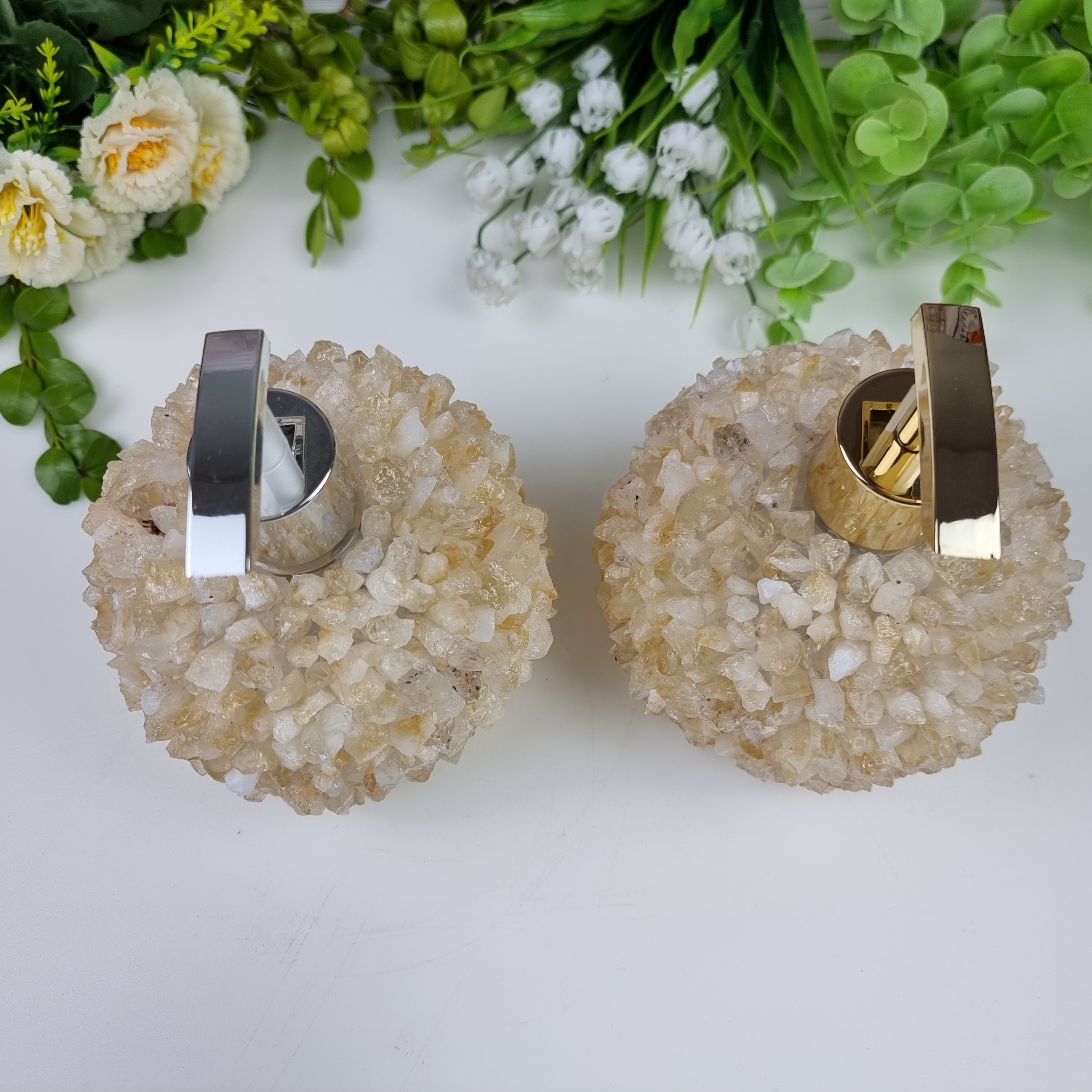 Saboneteira de CITRINO | Altura 15 cm | Bocal Dourado e Prateado | Energia, Beleza e Sofisticação