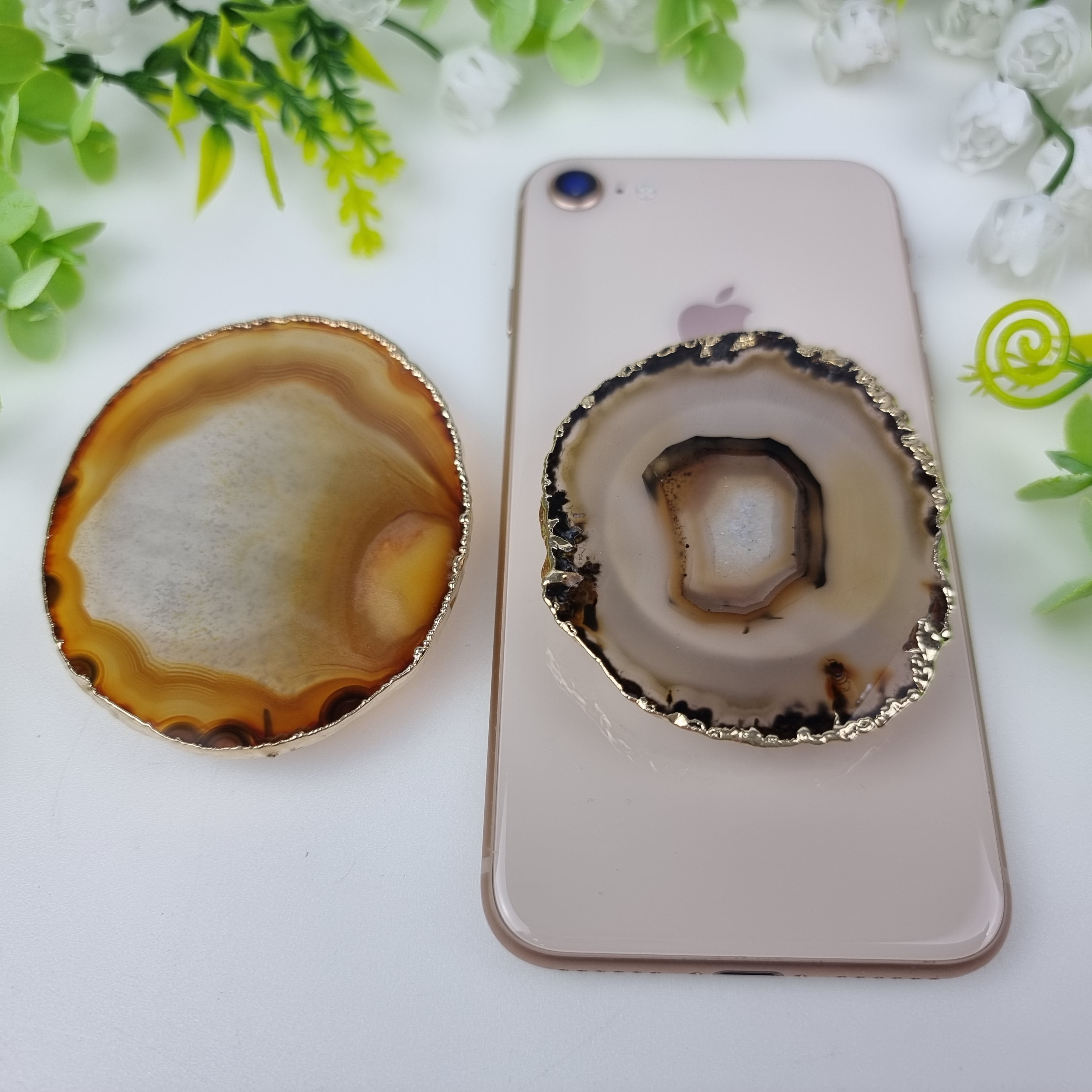 Suporte de Pedras Ágatas para Celular com banho dourado 5 a 8 cm - KIT 10 peças