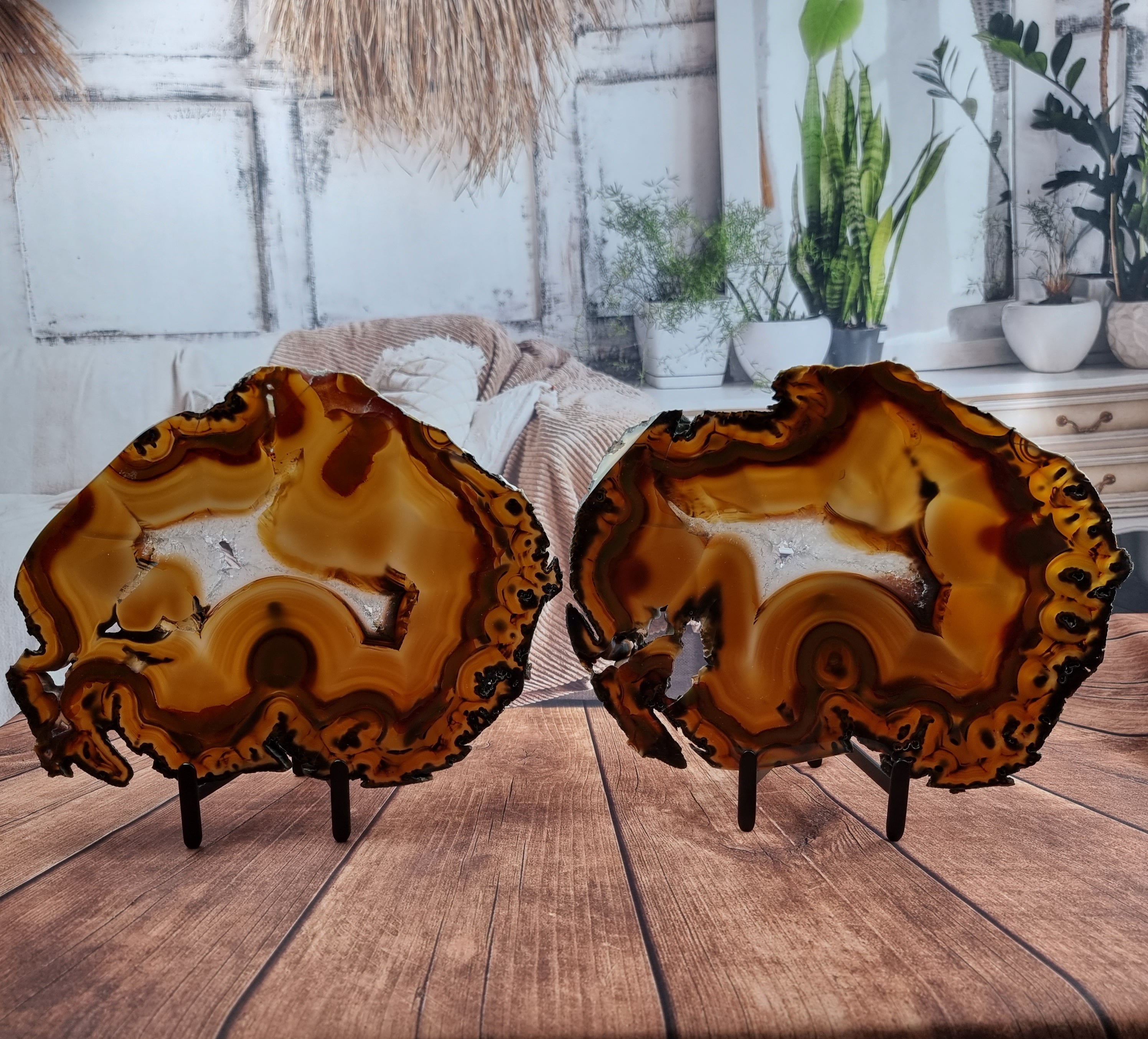 Chapas de Àgatas SUPER ESPECIAIS | Base de Ferro Preta | 2 Unidades | Peça Artesanal BR Crystals