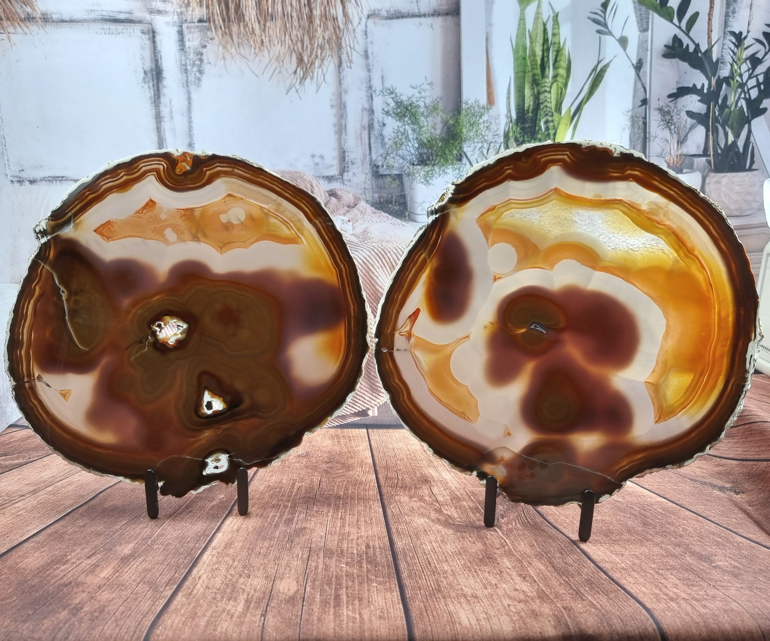 Chapas de Àgatas SUPER ESPECIAIS | Base de Ferro Preta | 2 Unidades | Peça Artesanal BR Crystals