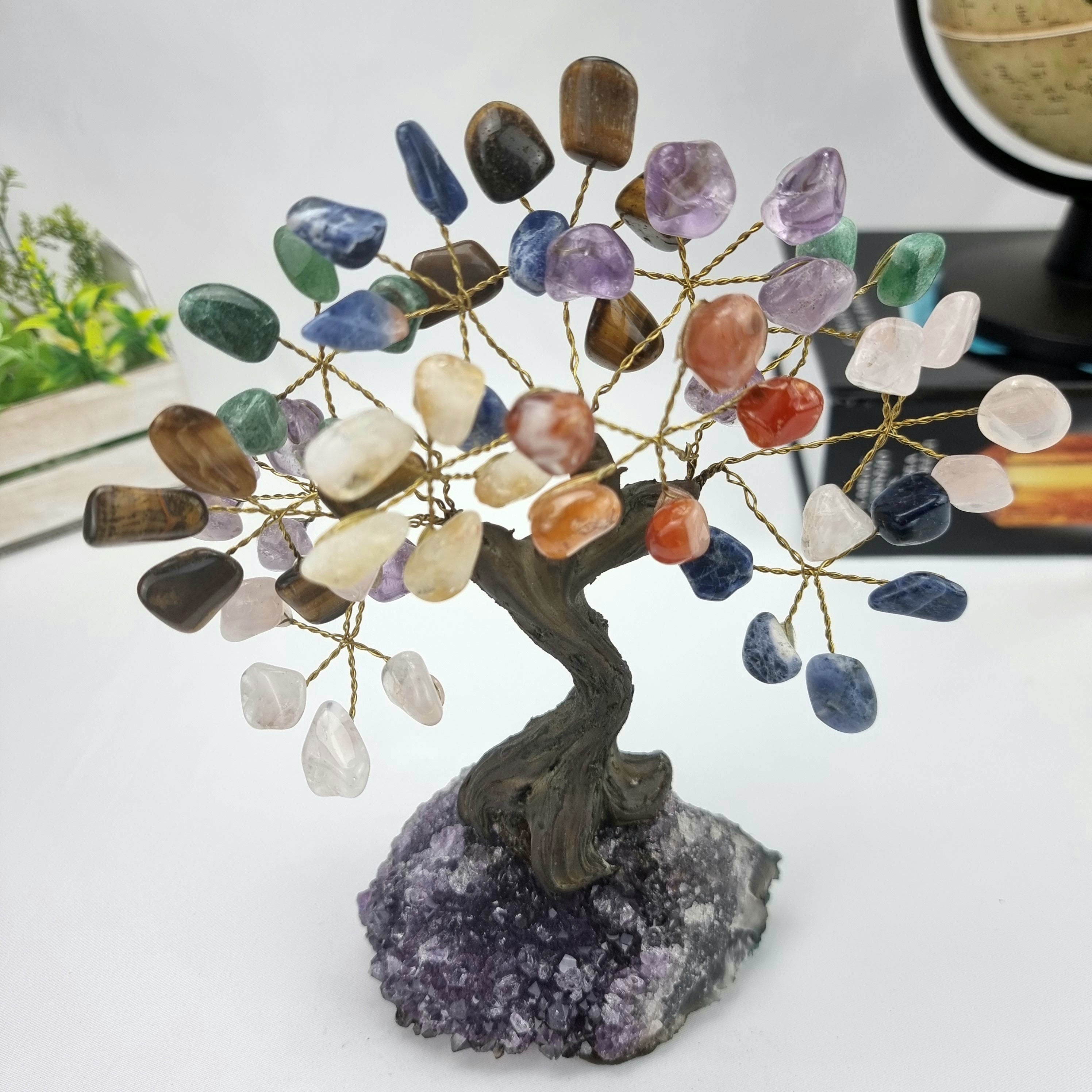 Árvore de 7 CHACRAS Natural | 60 Pedras, 12 galhos | Base de Ametista com 15 cm altura - Peça Artesanal BR Crystals