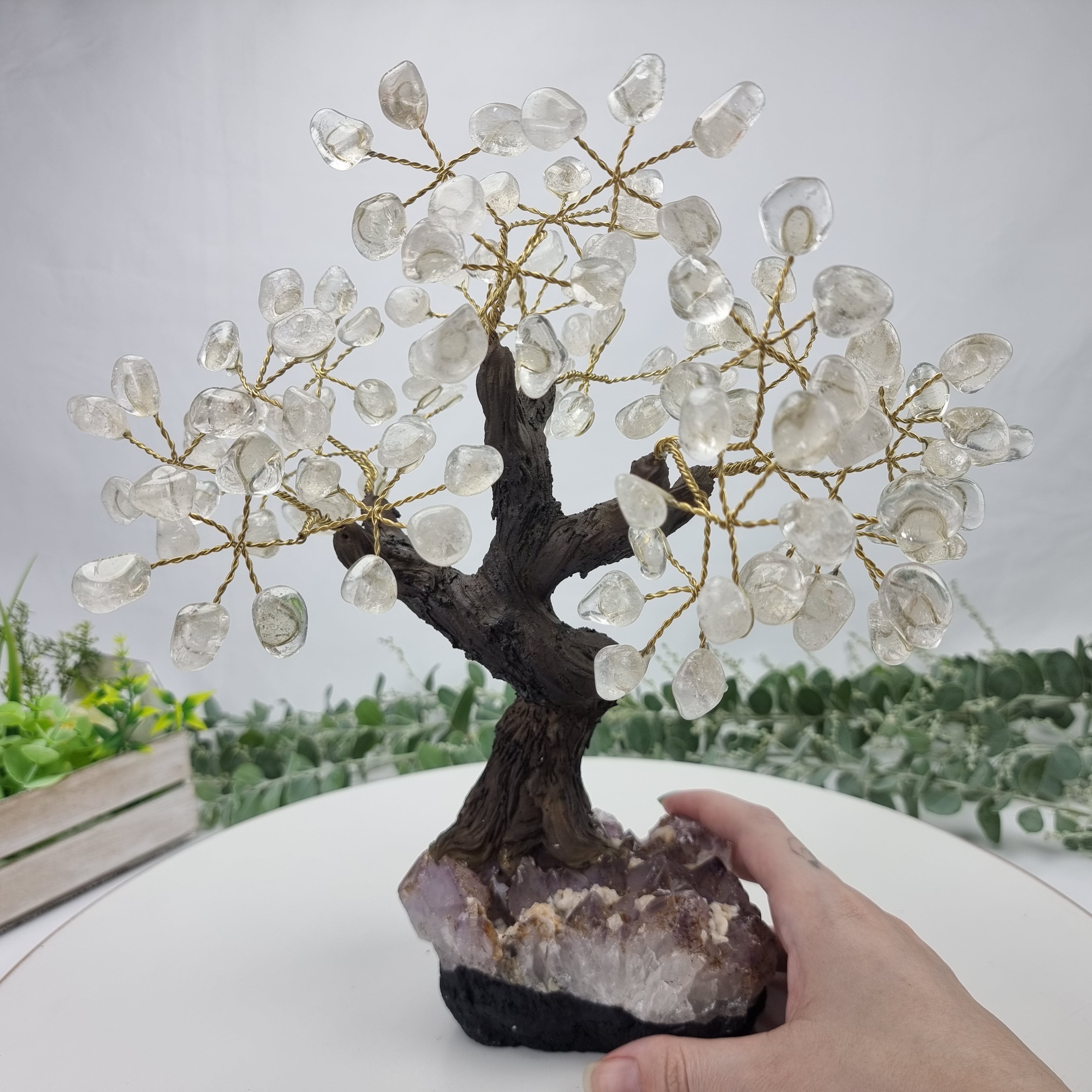 Árvore de CRISTAL Natural | 120 Pedras, 24 galhos | Base de Ametista com 20 cm altura - Peça Artesanal BR Crystals