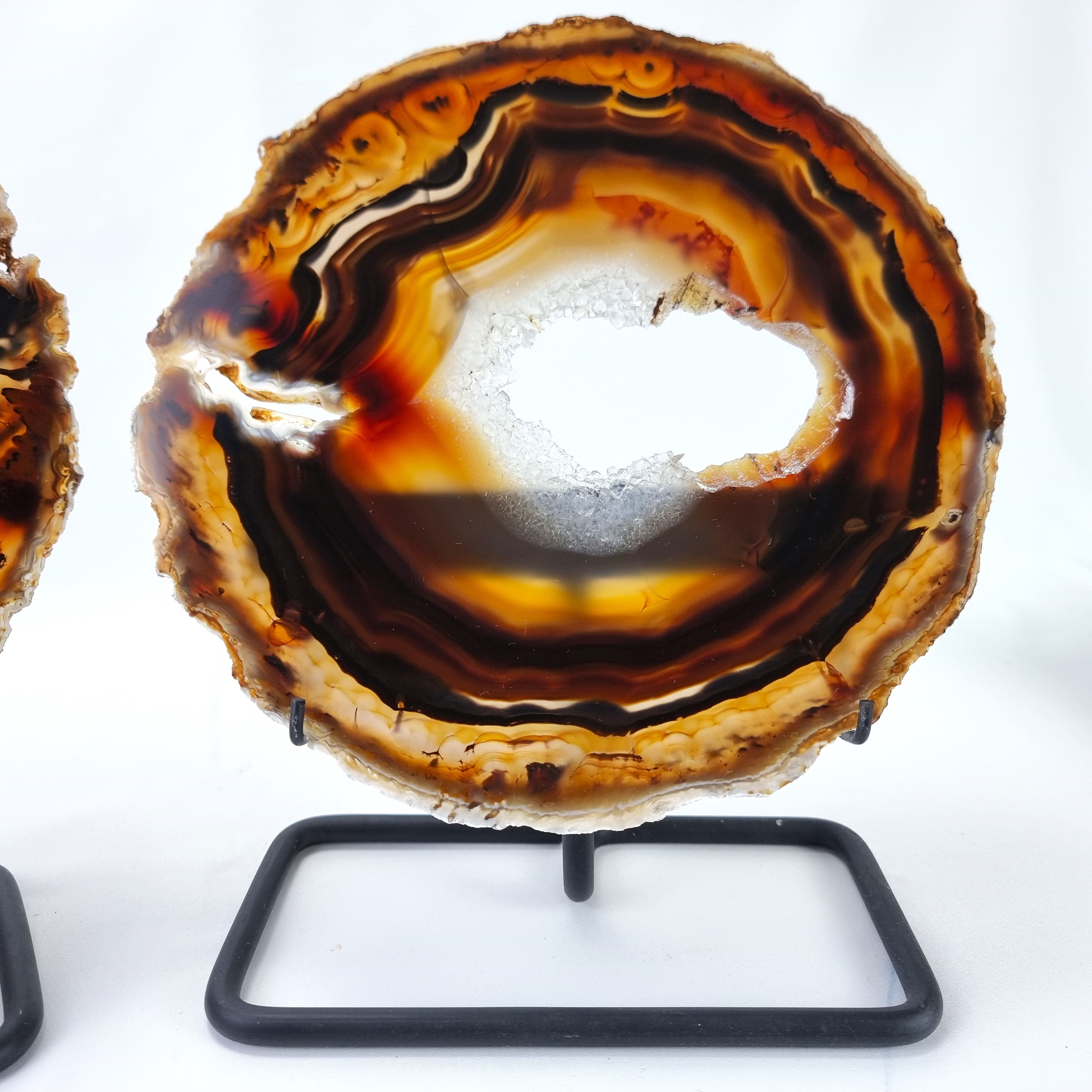 Chapas de Àgatas SUPER "Especiais" Naturais | Base de Ferro Preta | 2 Unidades | Peça Artesanal BR Crystals