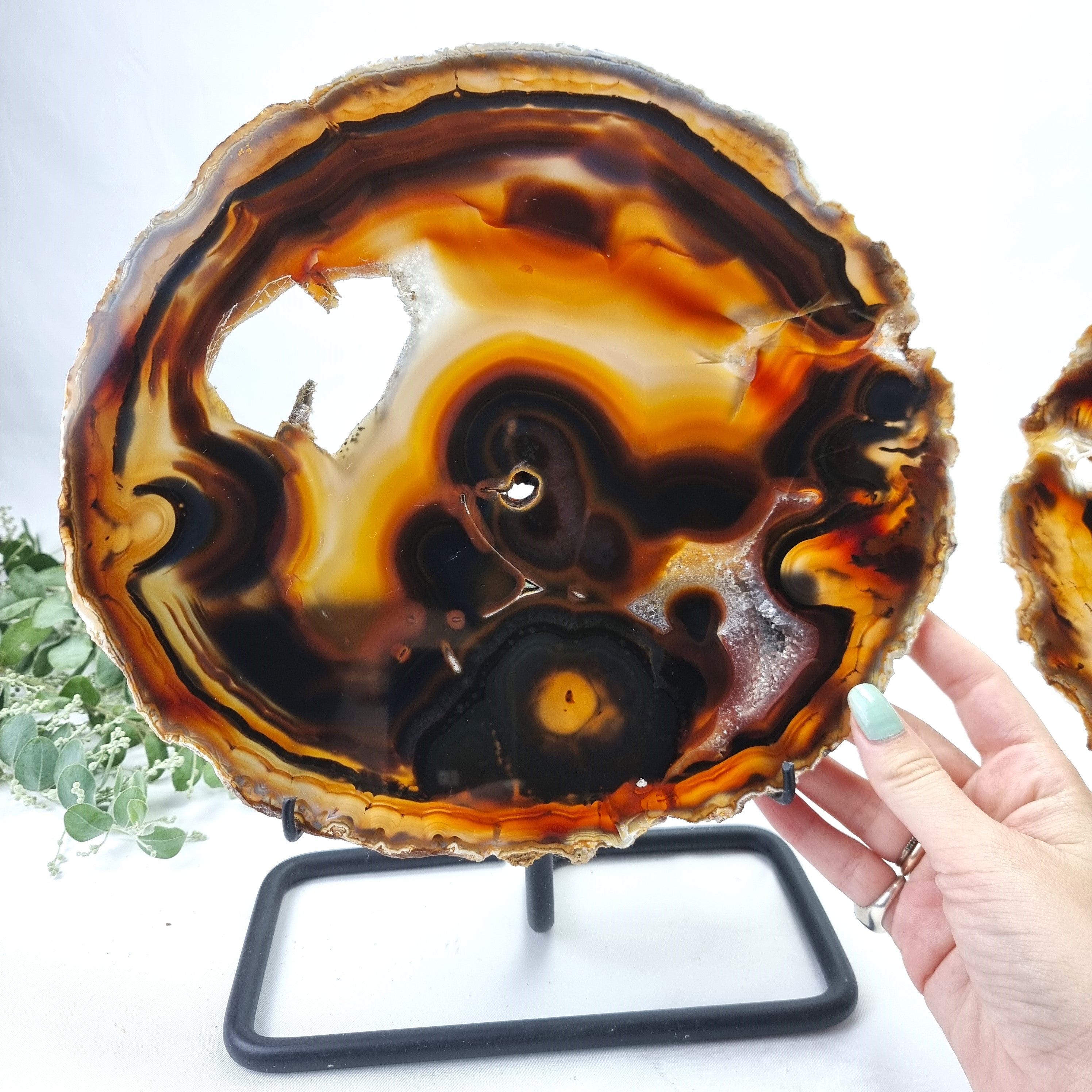 Chapas de Àgatas SUPER "Especiais" Naturais | Base de Ferro Preta | 2 Unidades | Peça Artesanal BR Crystals
