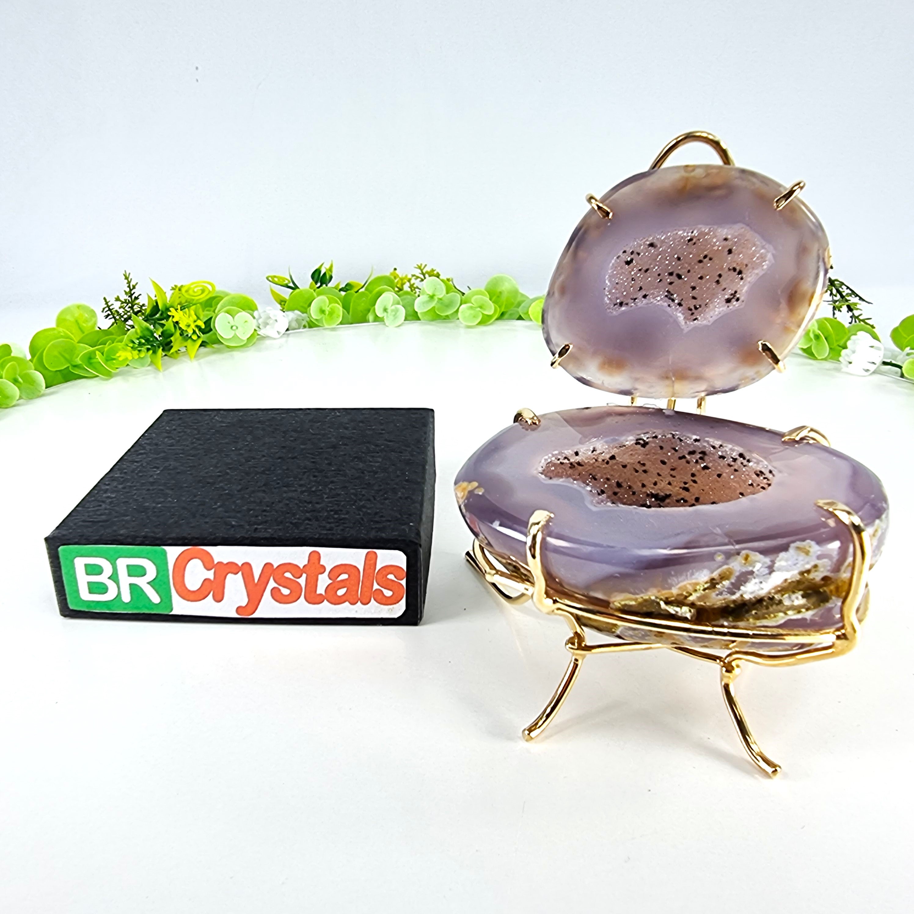Porta Joias de Geodo de Àgatas | Base Dourada | Peso 310 g, Altura 6 cm | Peça Super Especial