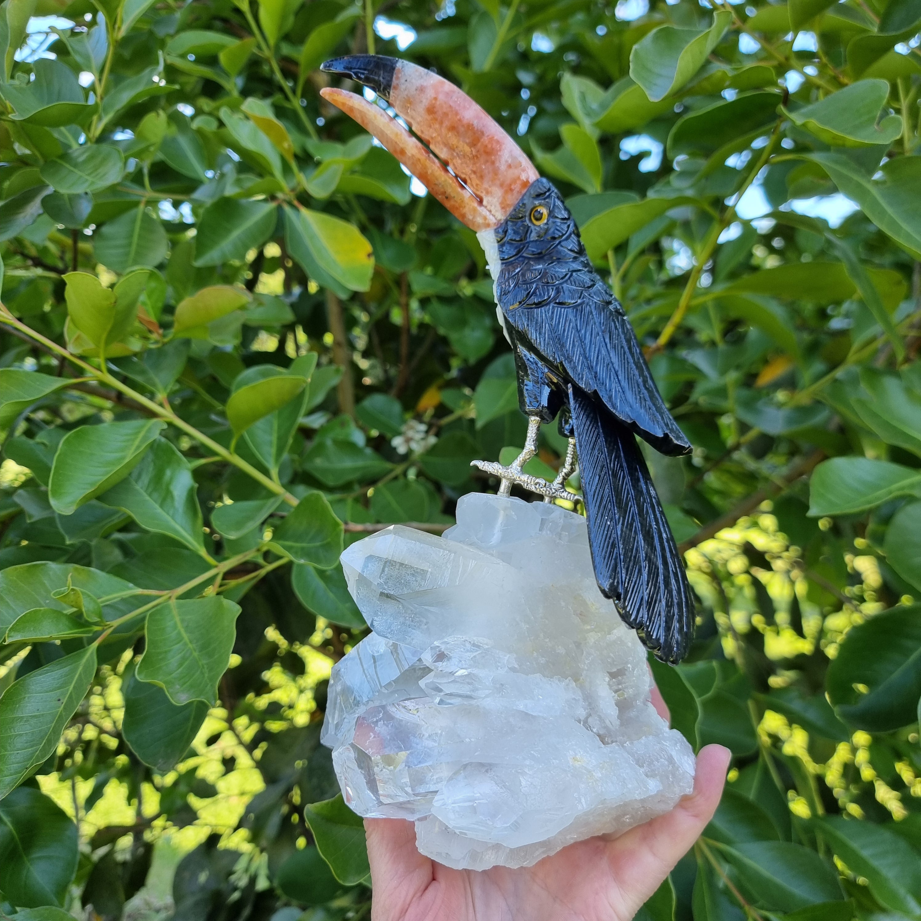 Special Natural Crystal Black Toucan | Weight 1.95 Kgs, Height 26 cm | Exclusive, Energy and Beauty