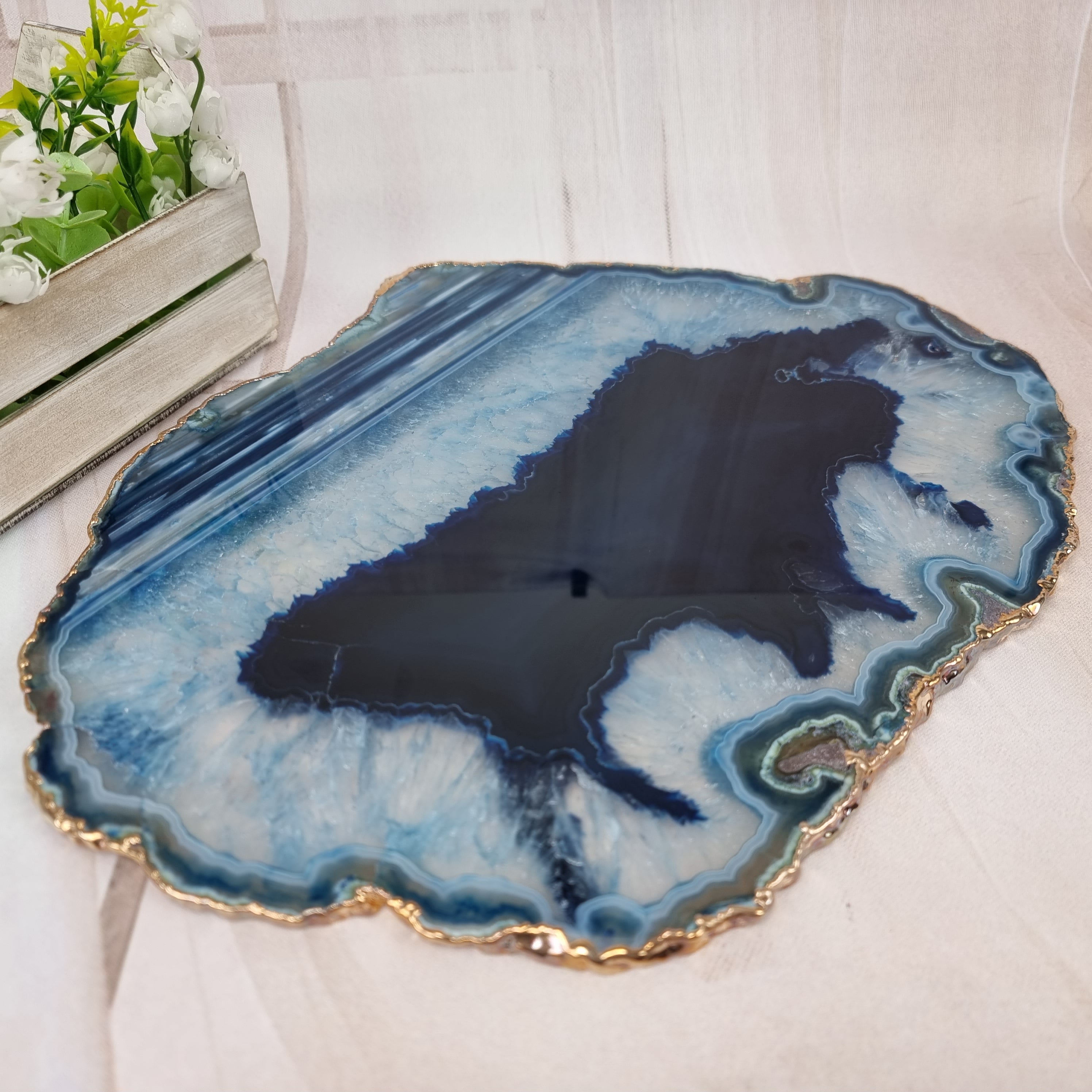 Bandejas de Ágatas Naturales Especiales con BAÑO Dorado | 1 Unidad | Tamaño 30 cm | Pieza Artesanal BR Crystals