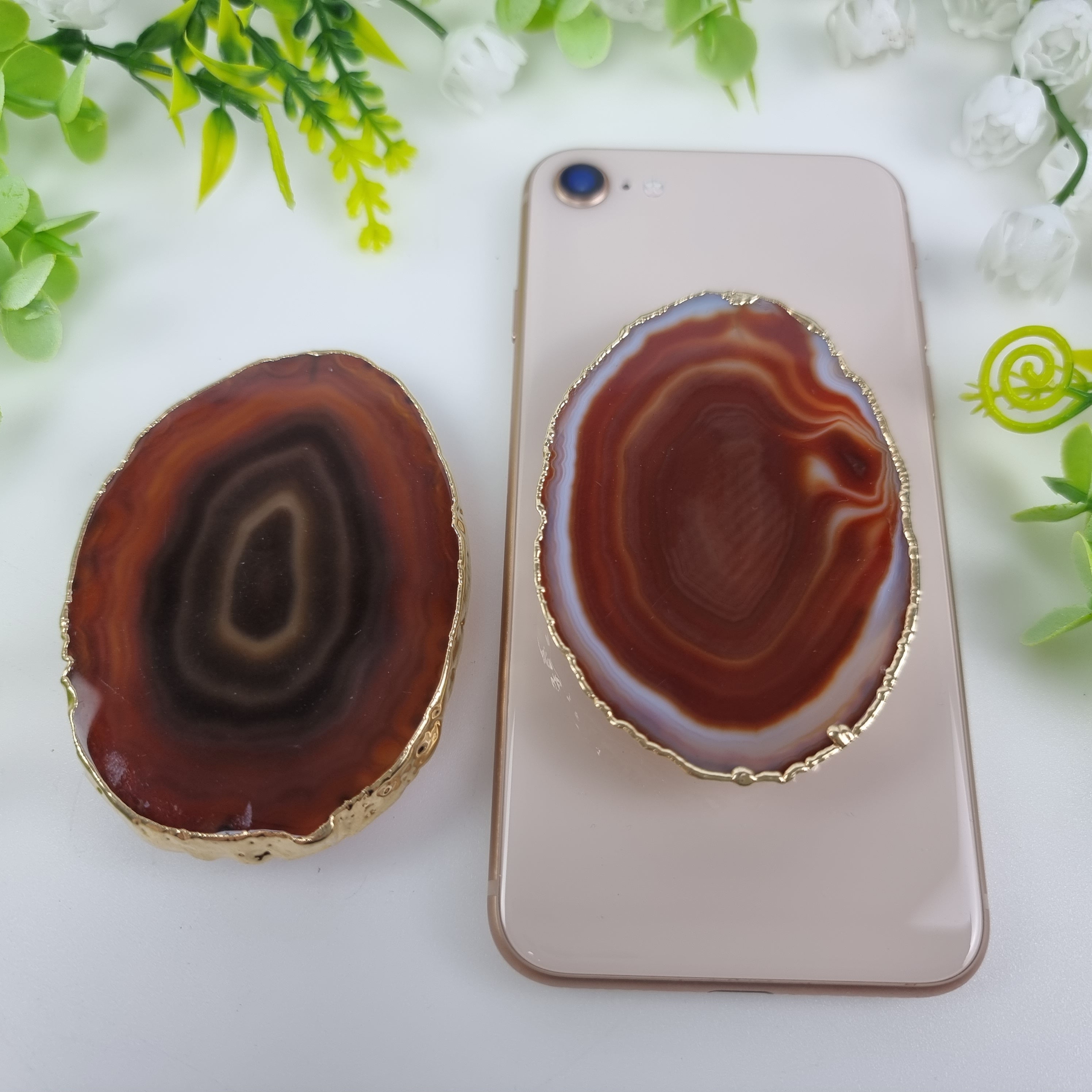 Suporte de Pedras Ágatas para Celular com banho dourado 5 a 8 cm - KIT 10 peças